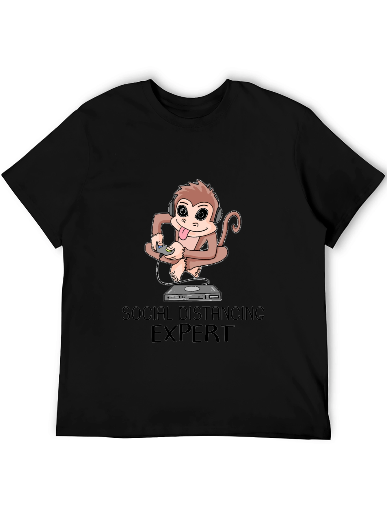 Black Social Distancing Expert Monkey Graphic Tee view 5