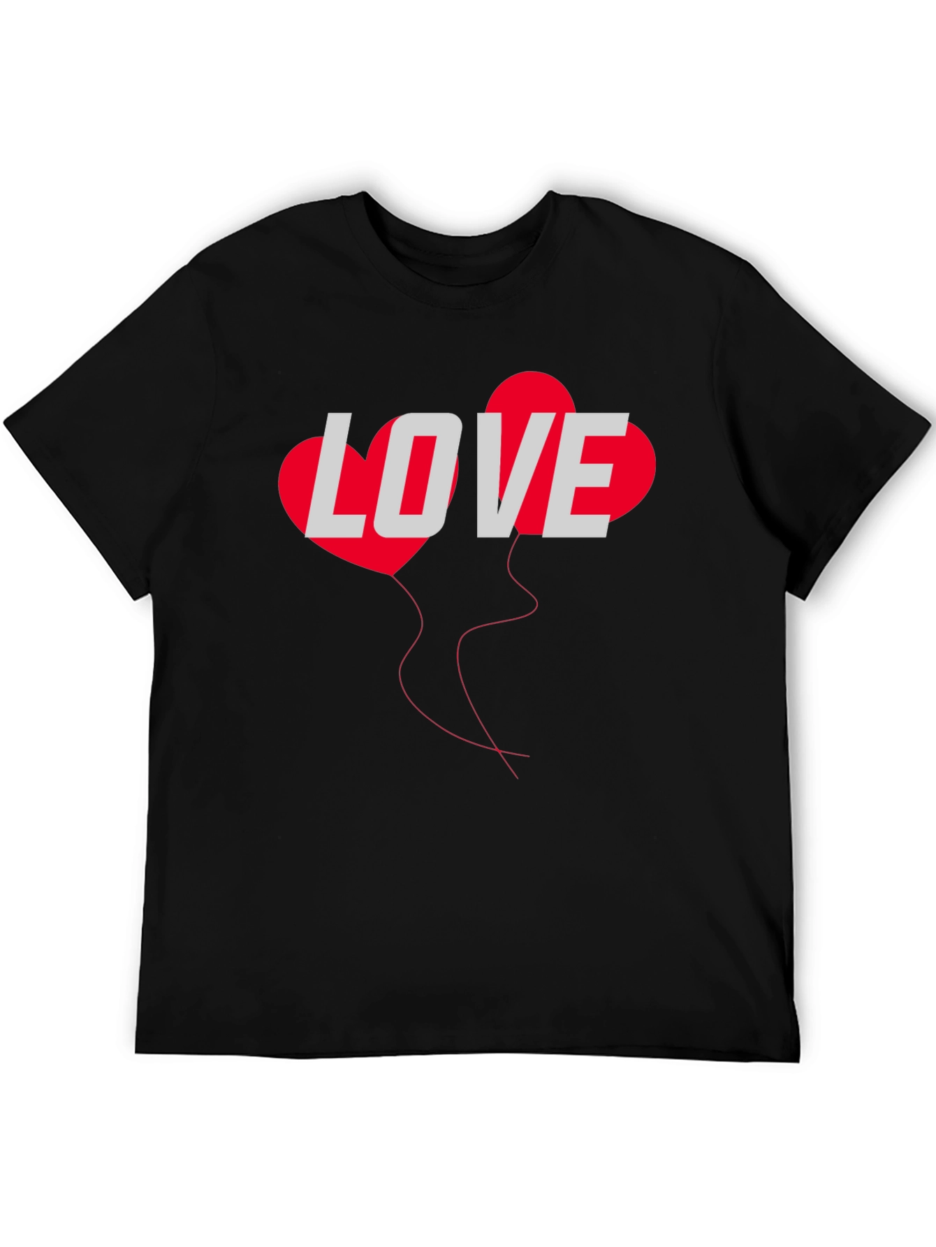 Black Love Heart Balloon Graphic Tee - Black Casual T-Shirt view 5