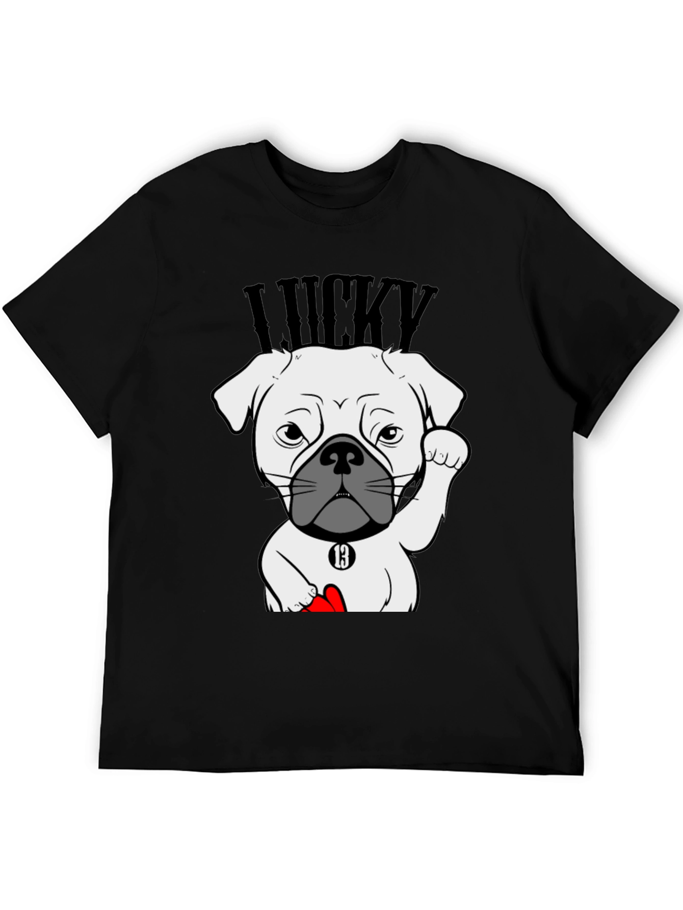Black Lucky Dog Graphic Tee - Black Cotton T-Shirt view 5
