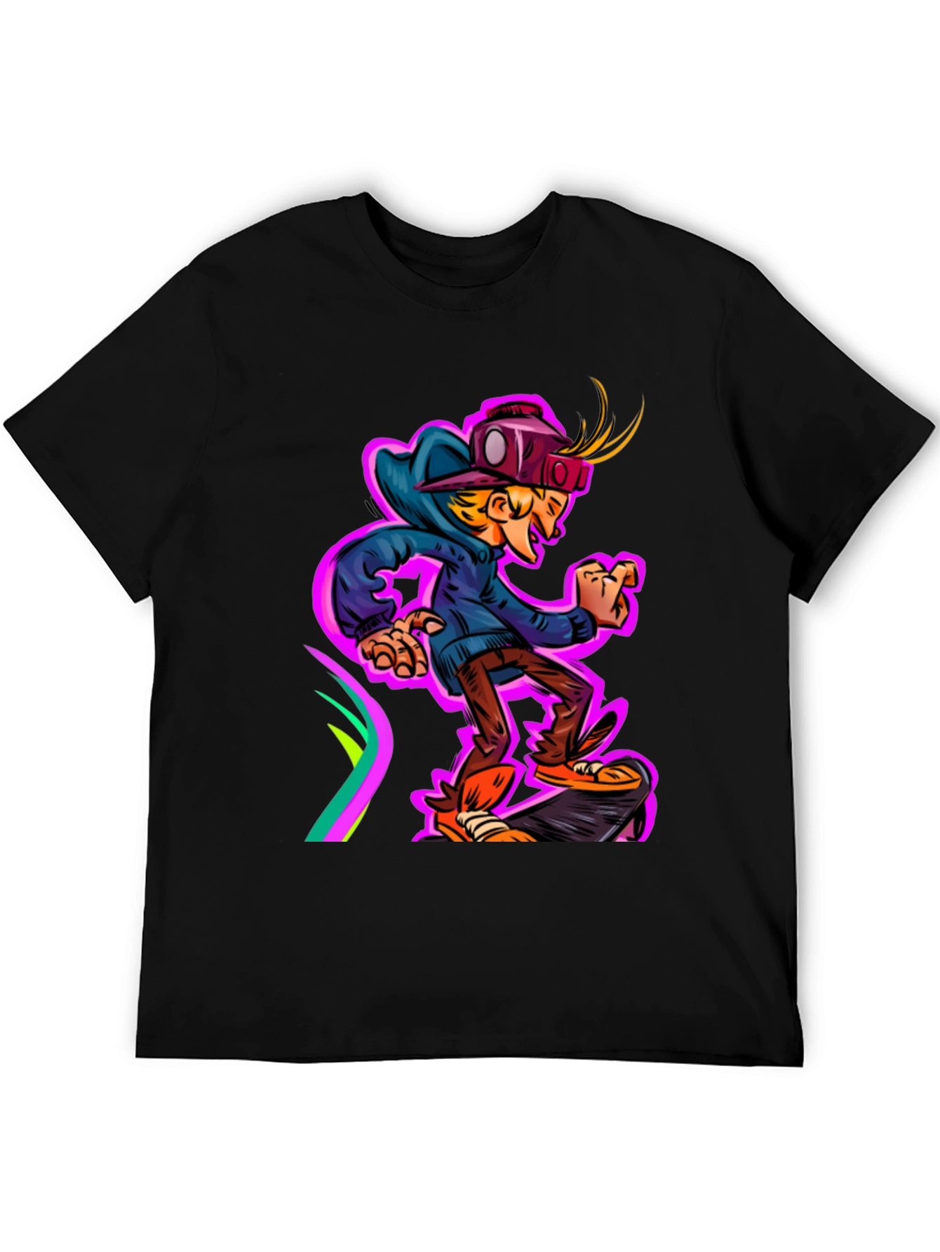 Black Cartoon Graphic Tee - Skateboarding Kid view 5