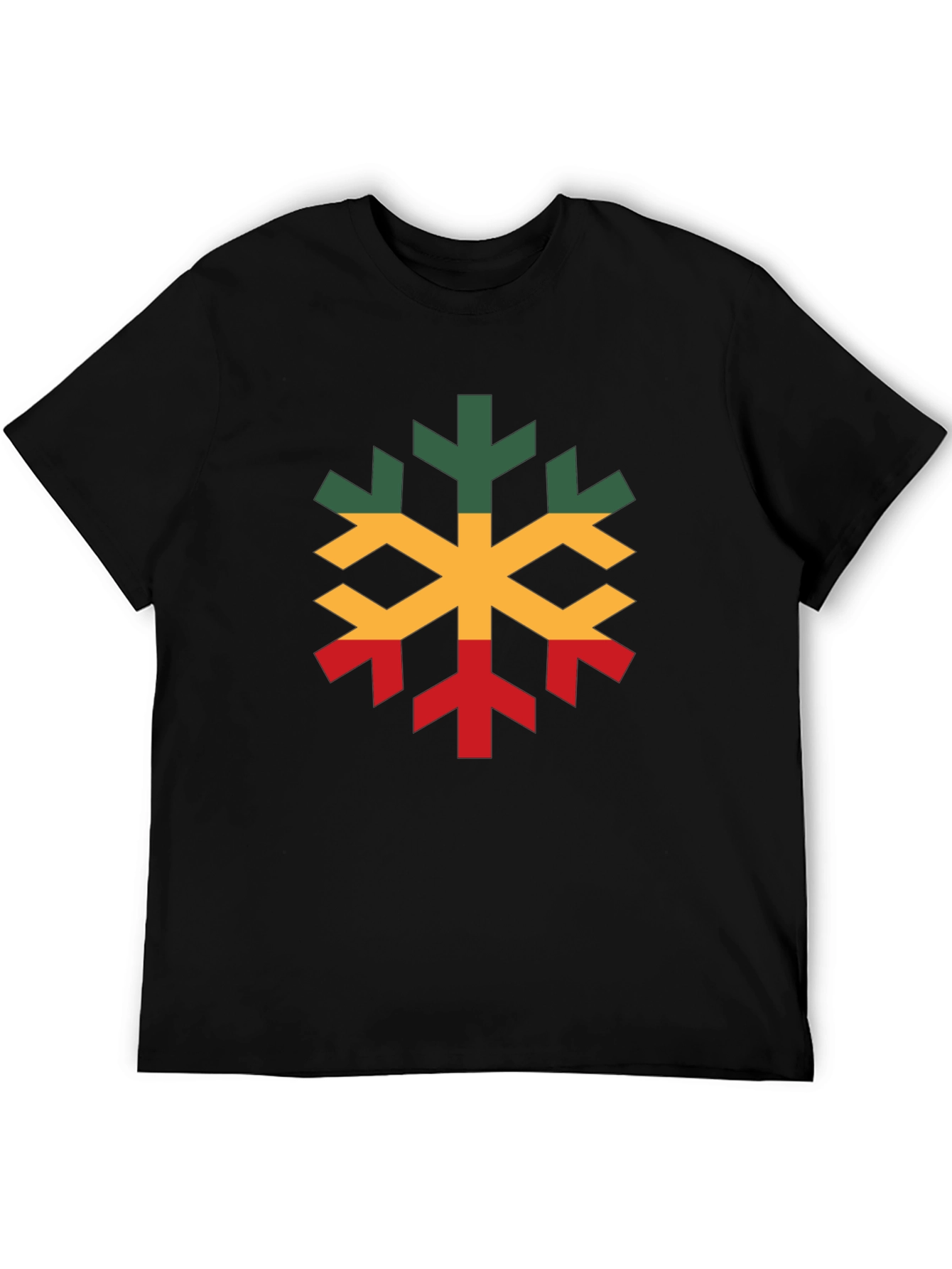 Black Rasta Snowflake Graphic T-Shirt - Cotton Blend, Short Sleeve view 5
