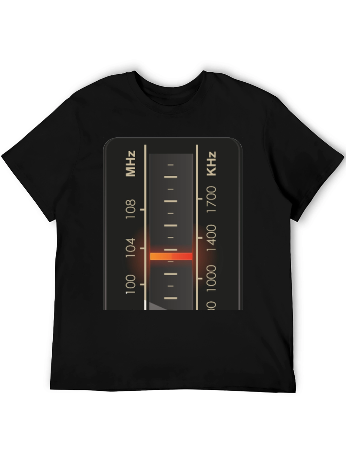 Black T-Shirt with Vintage Radio Tuning Dial Design view 5