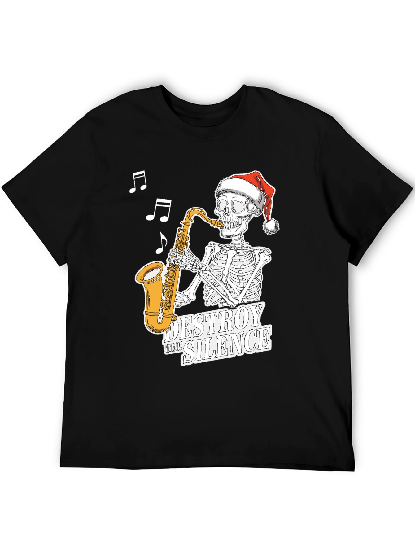 Black Skeleton Santa Saxophone T-Shirt - Destroy the Silence Tee view 5
