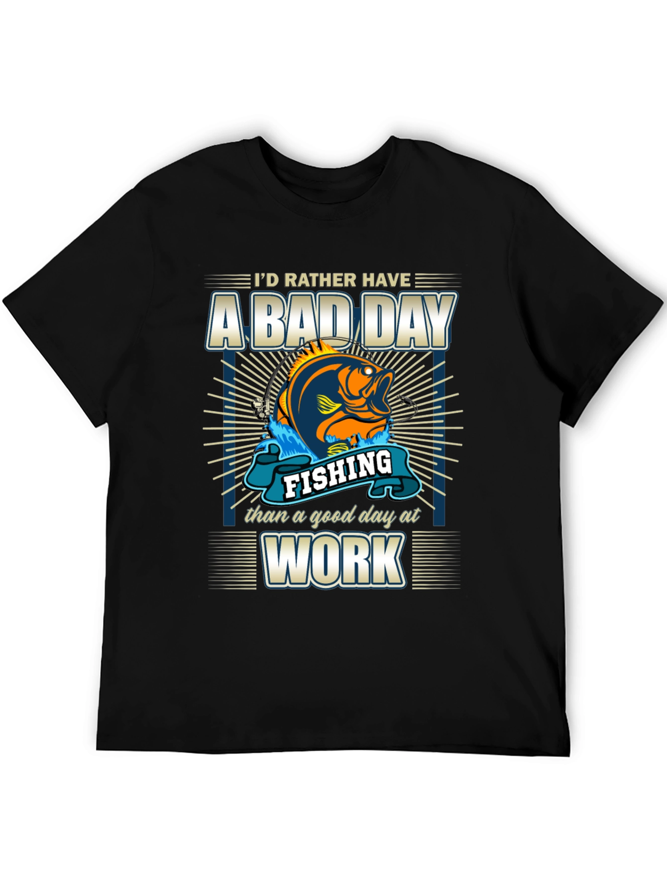 Black Fishing Bad Day Work Men's T-Shirt view 5