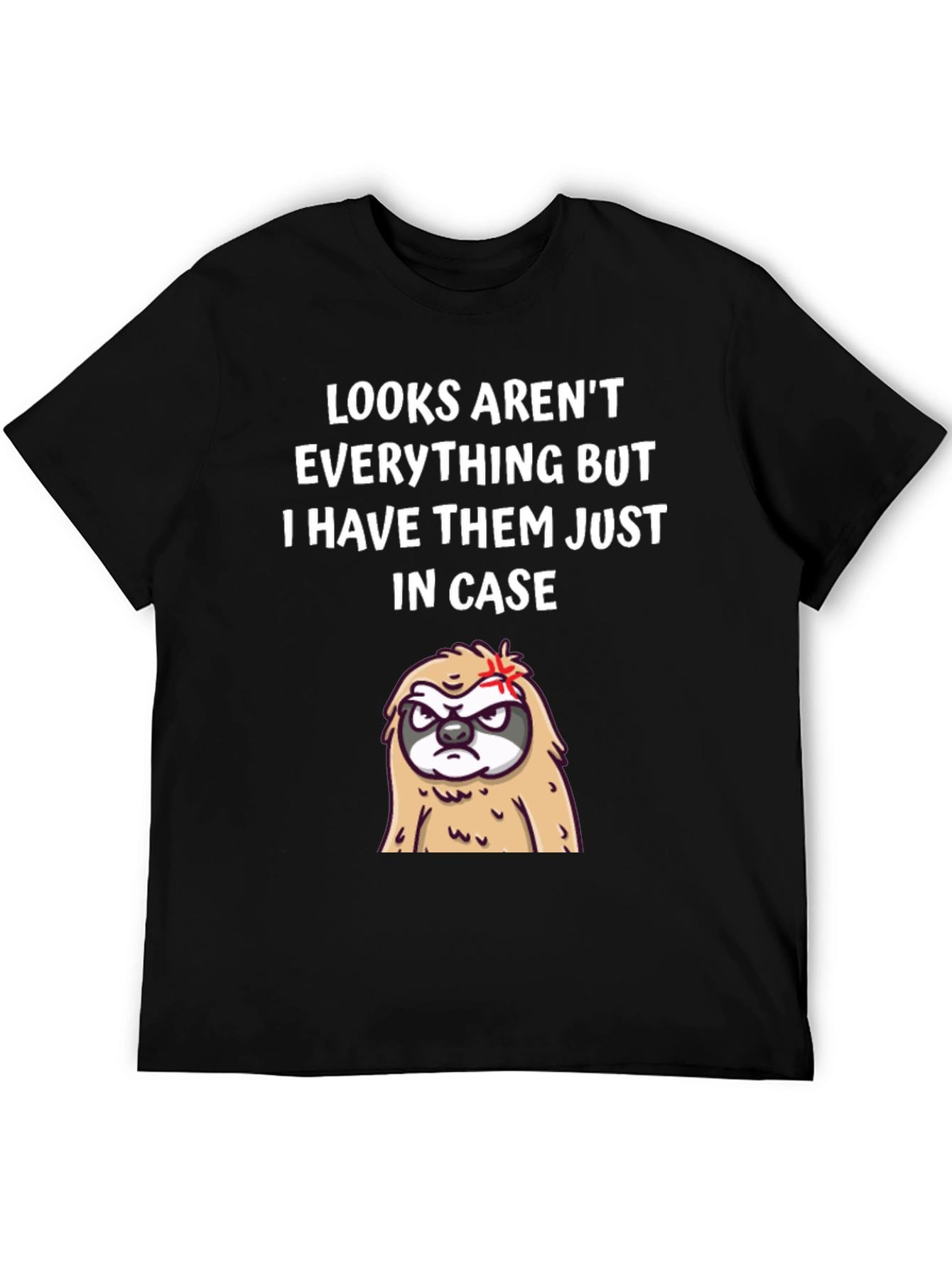 Black Funny Sloth Graphic Tee - Looks Aren't Everything T-Shirt view 5
