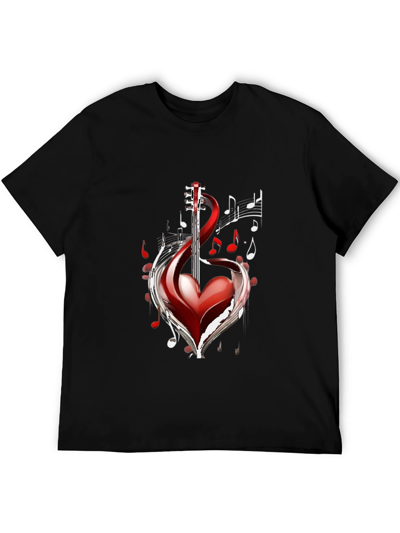 Black Musical Heart Guitar Black T-Shirt view 5