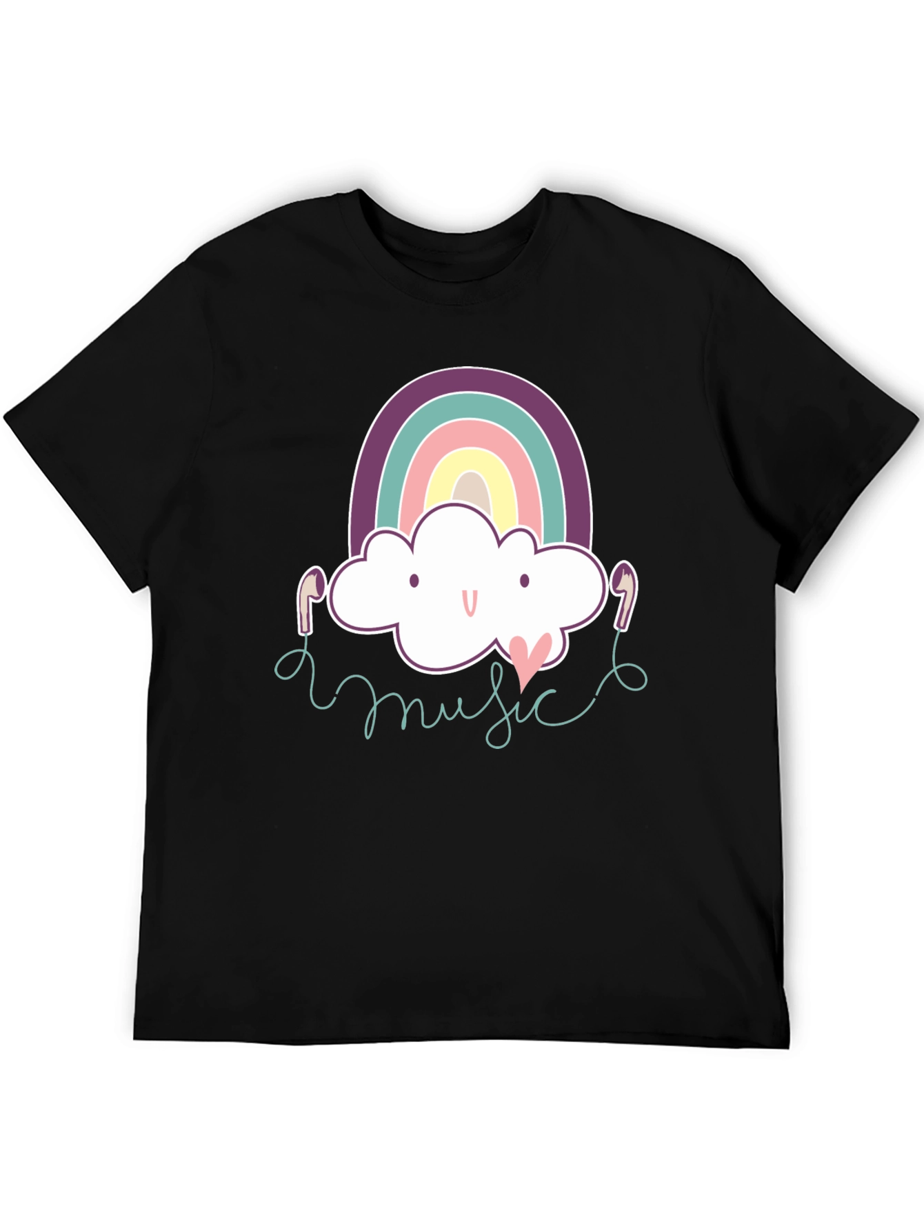 Black Rainbow Cloud Music T-Shirt - Cute & Stylish! view 5