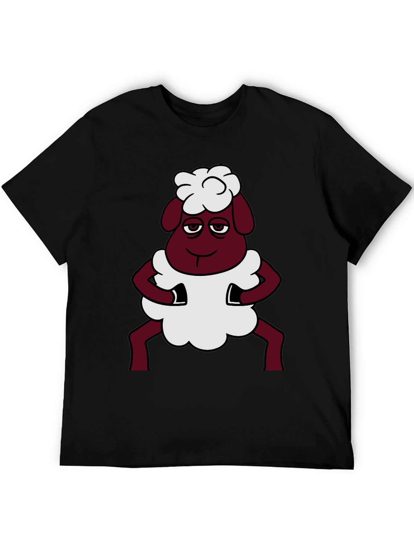 Black Funny Sheep Cartoon Graphic Black T-Shirt view 5
