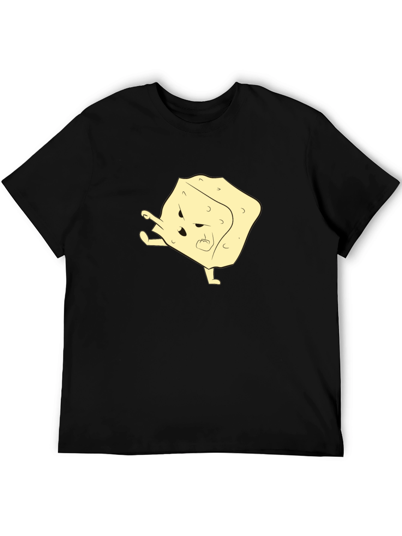 Black Funny Cartoon Tofu T-Shirt - Black view 5
