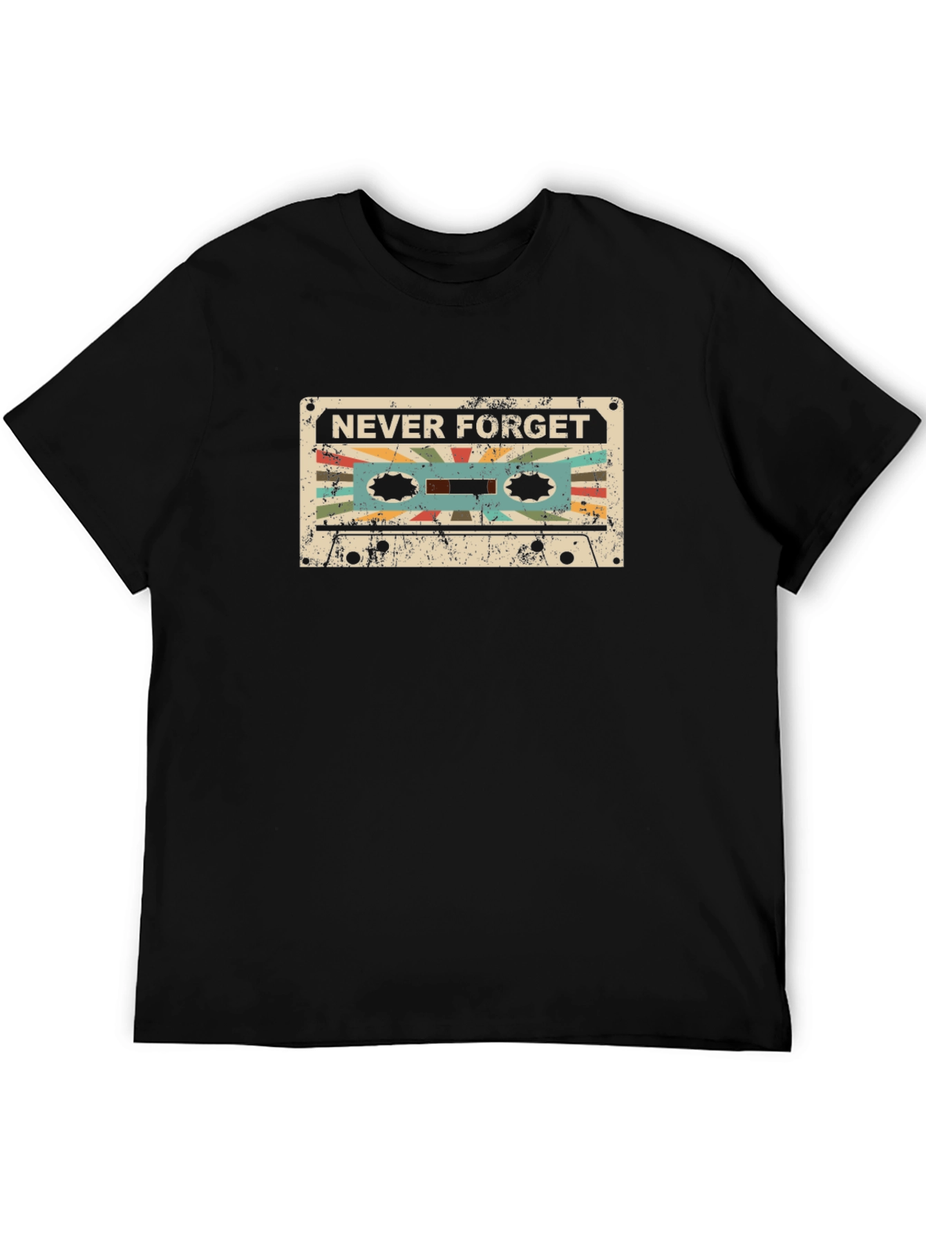 Black Retro Cassette Tape 'Never Forget' Graphic T-Shirt view 5
