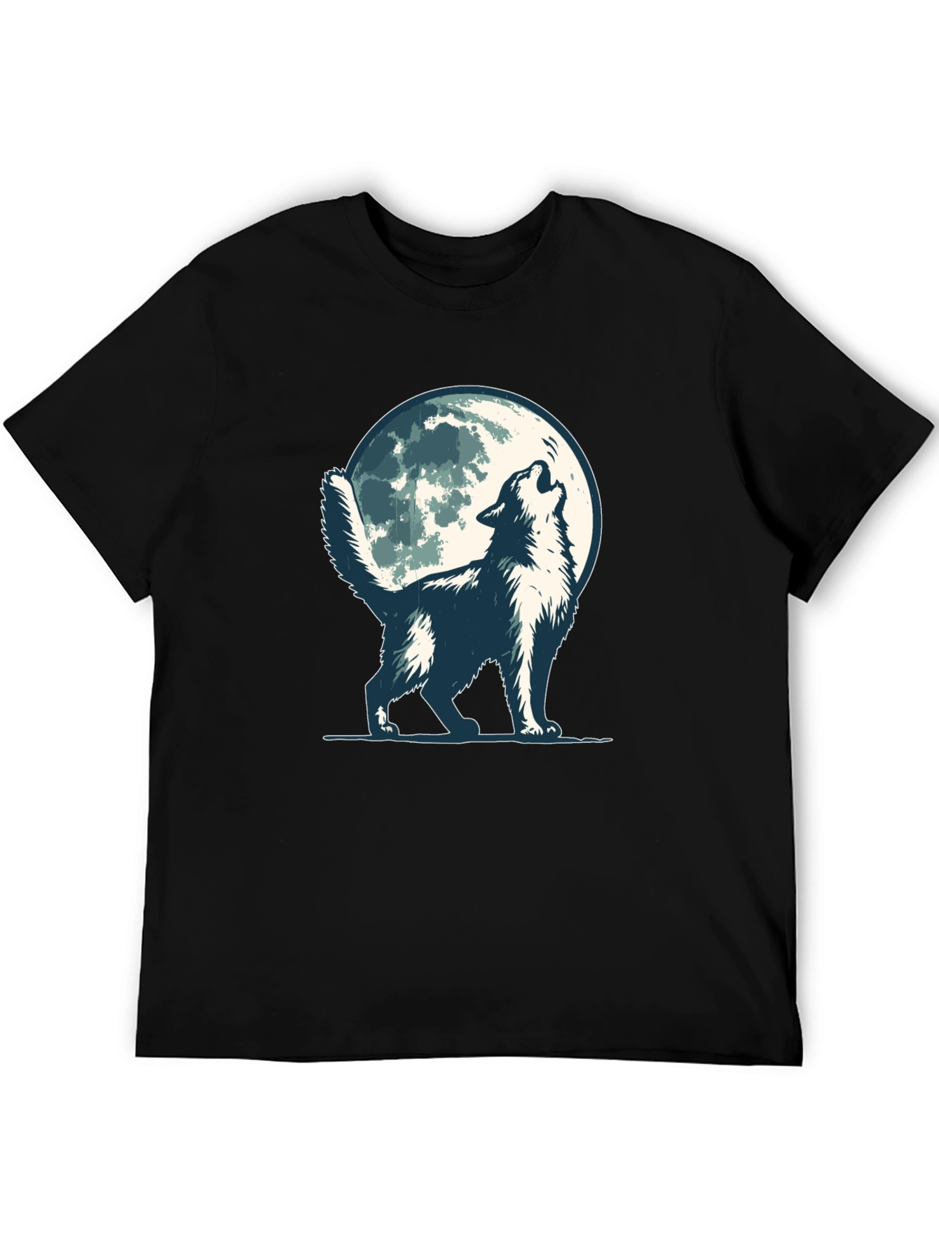 Black Wolf Howling at Moon Graphic Tee - Black Cotton Blend view 5