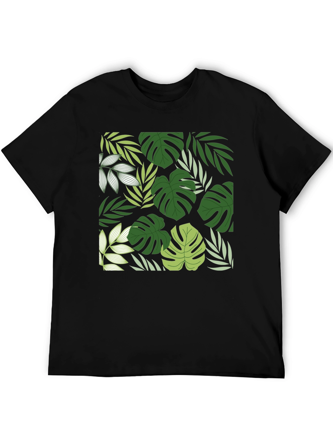 Tropical Leaf Print Black T-Shirt - 5