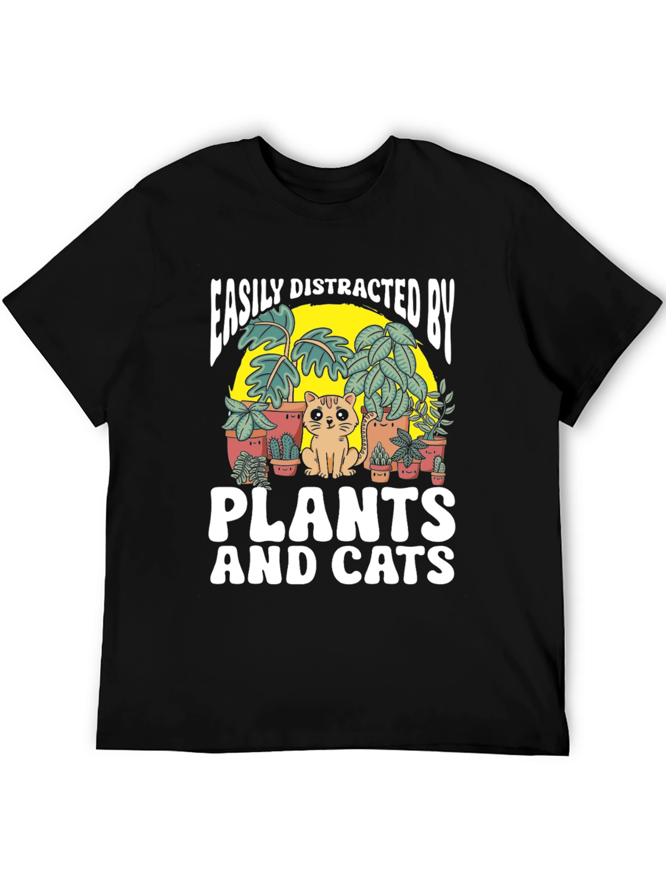 Black Easily Distracted by Plants and Cats T-Shirt view 5