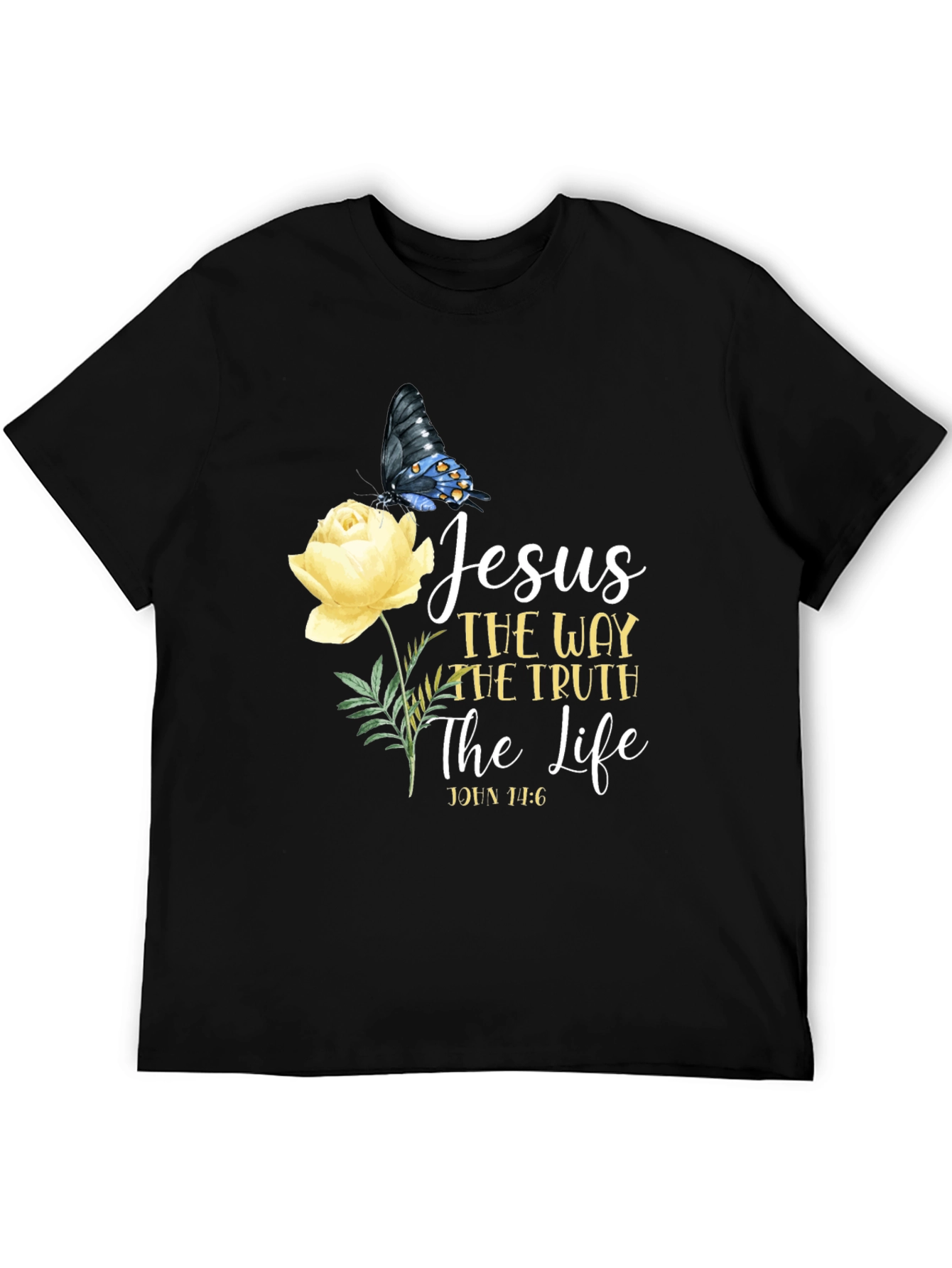 Black Jesus Way Truth Life T-Shirt Butterfly Rose Graphic view 5