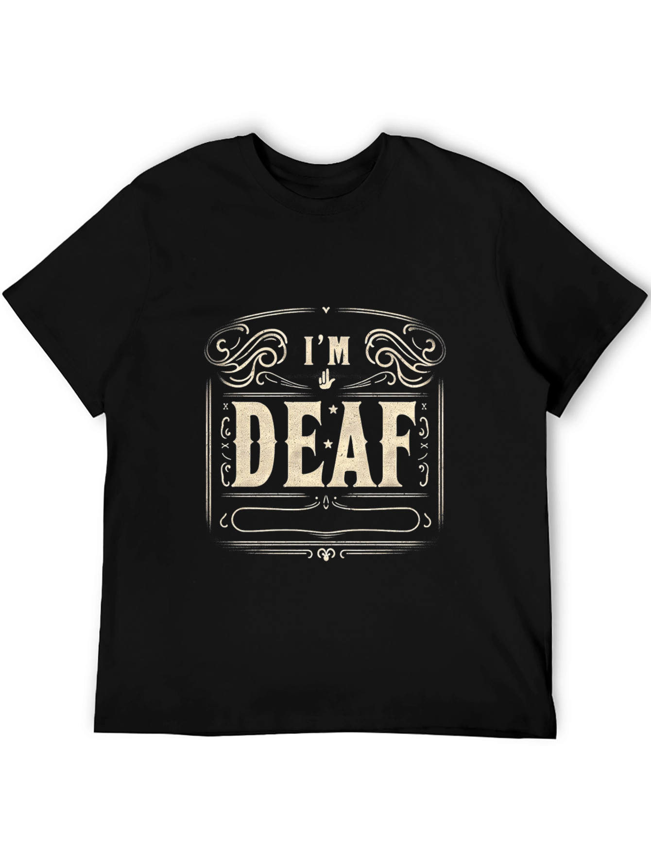 Black I'm Deaf T-Shirt - Black Crew Neck Tee view 5