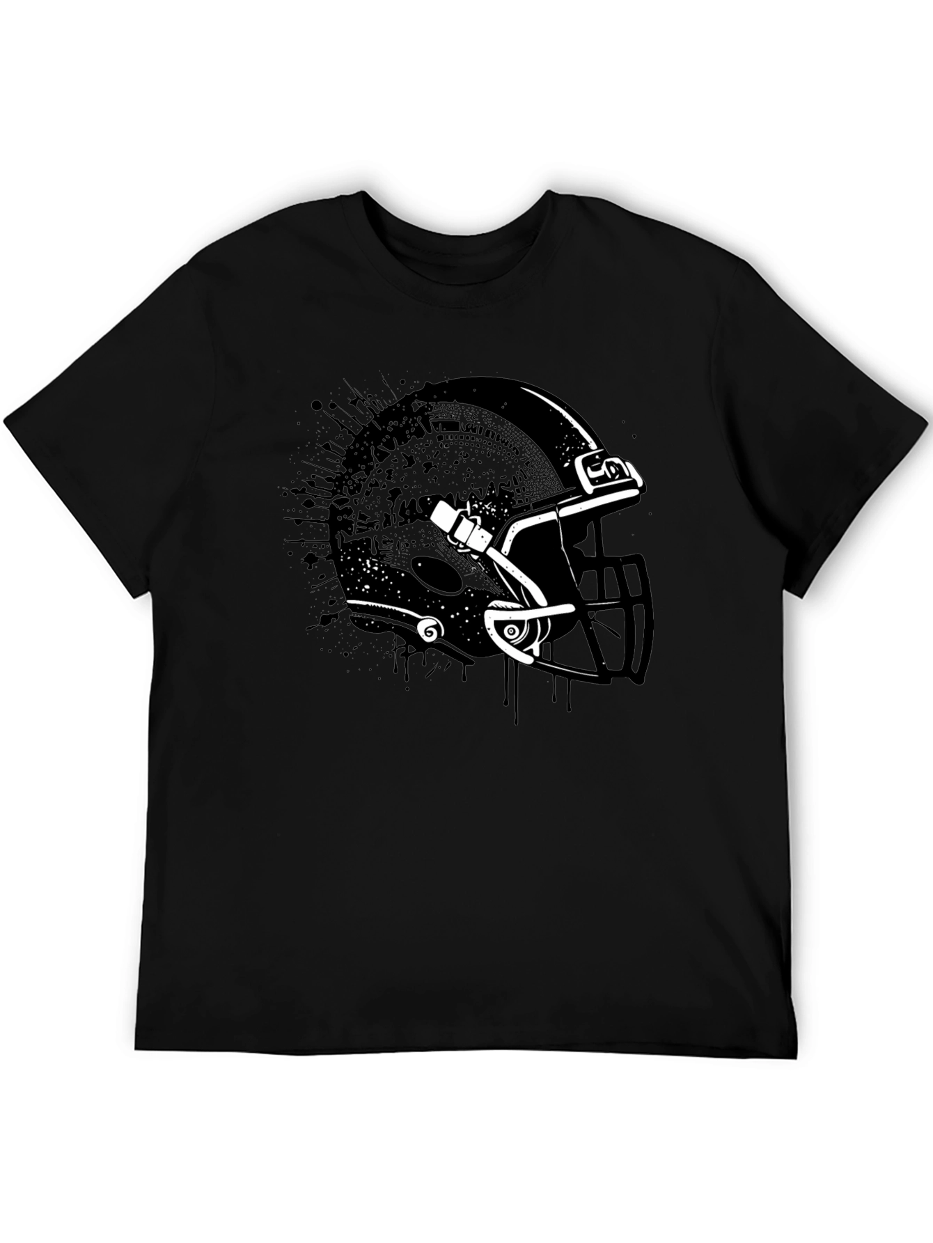 Black Football Helmet Graphic Tee - Black Cotton T-Shirt view 5