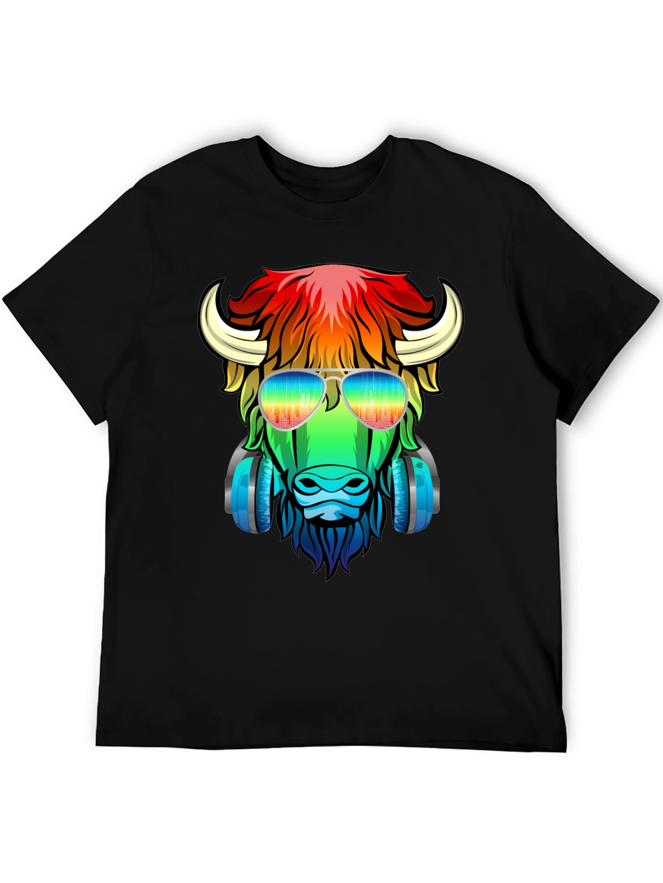 Black Cool Buffalo Graphic Tee - Colorful Animal Design view 5