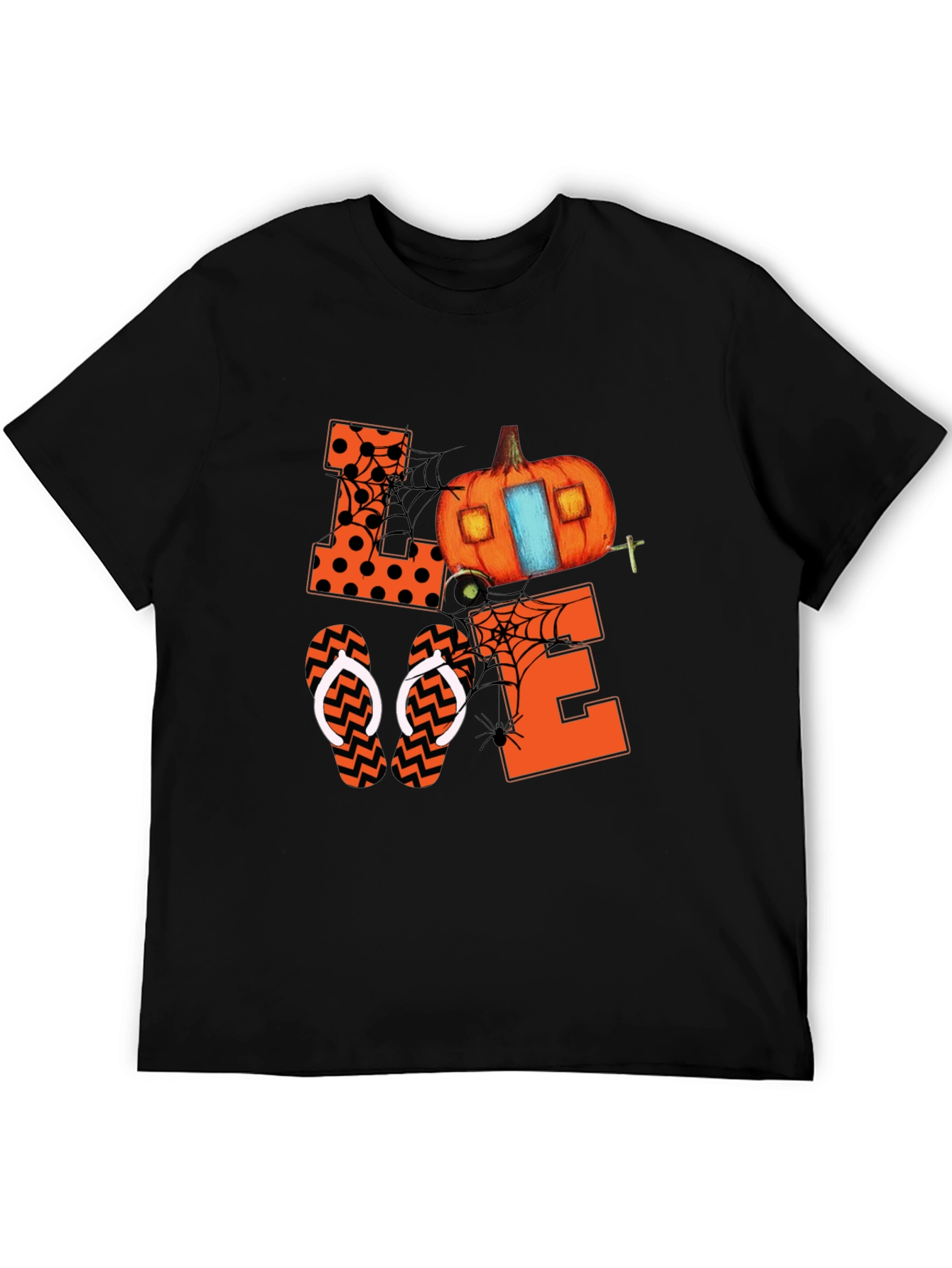 Black Halloween Love Pumpkin Camper T-Shirt view 5