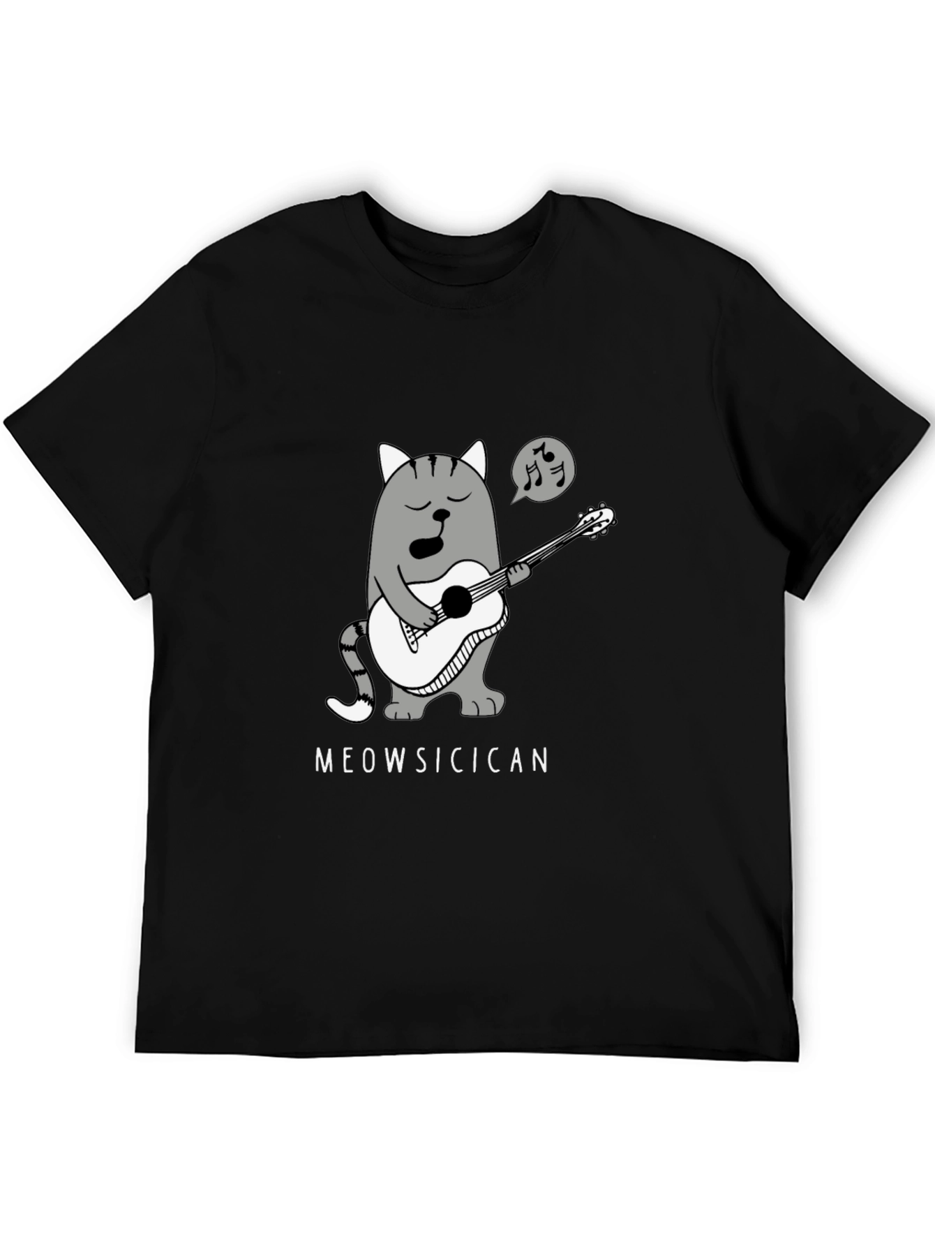 Black Meowsicican Cat Graphic T-Shirt - Black view 5