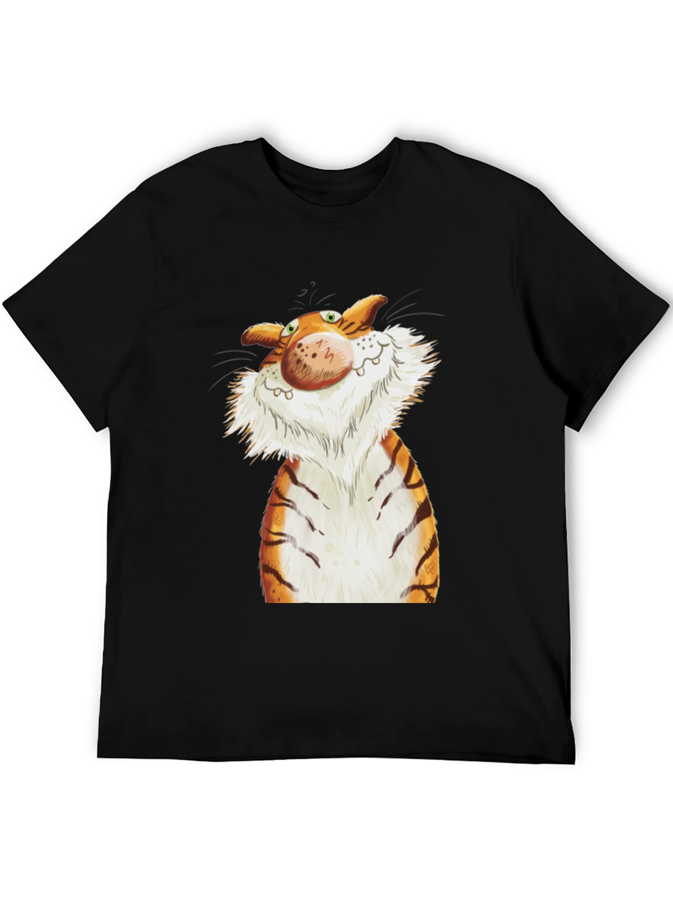 Black Cartoon Tiger Graphic Tee - Black Cotton T-Shirt view 5