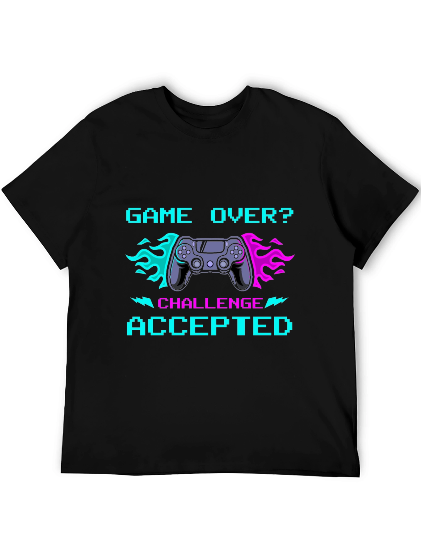 Black Game Over Challenge Accepted Graphic Tee - Gamer T-Shirt view 5