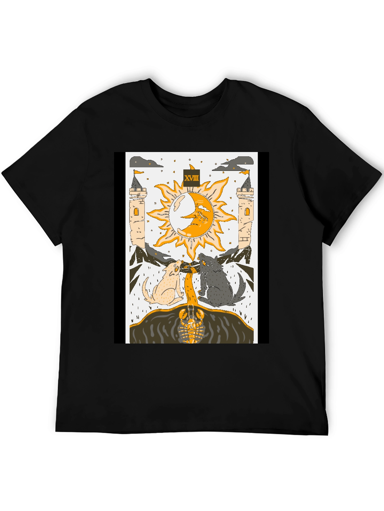 Black Moon Tarot Card T-Shirt - Lunar Wolves Design view 5