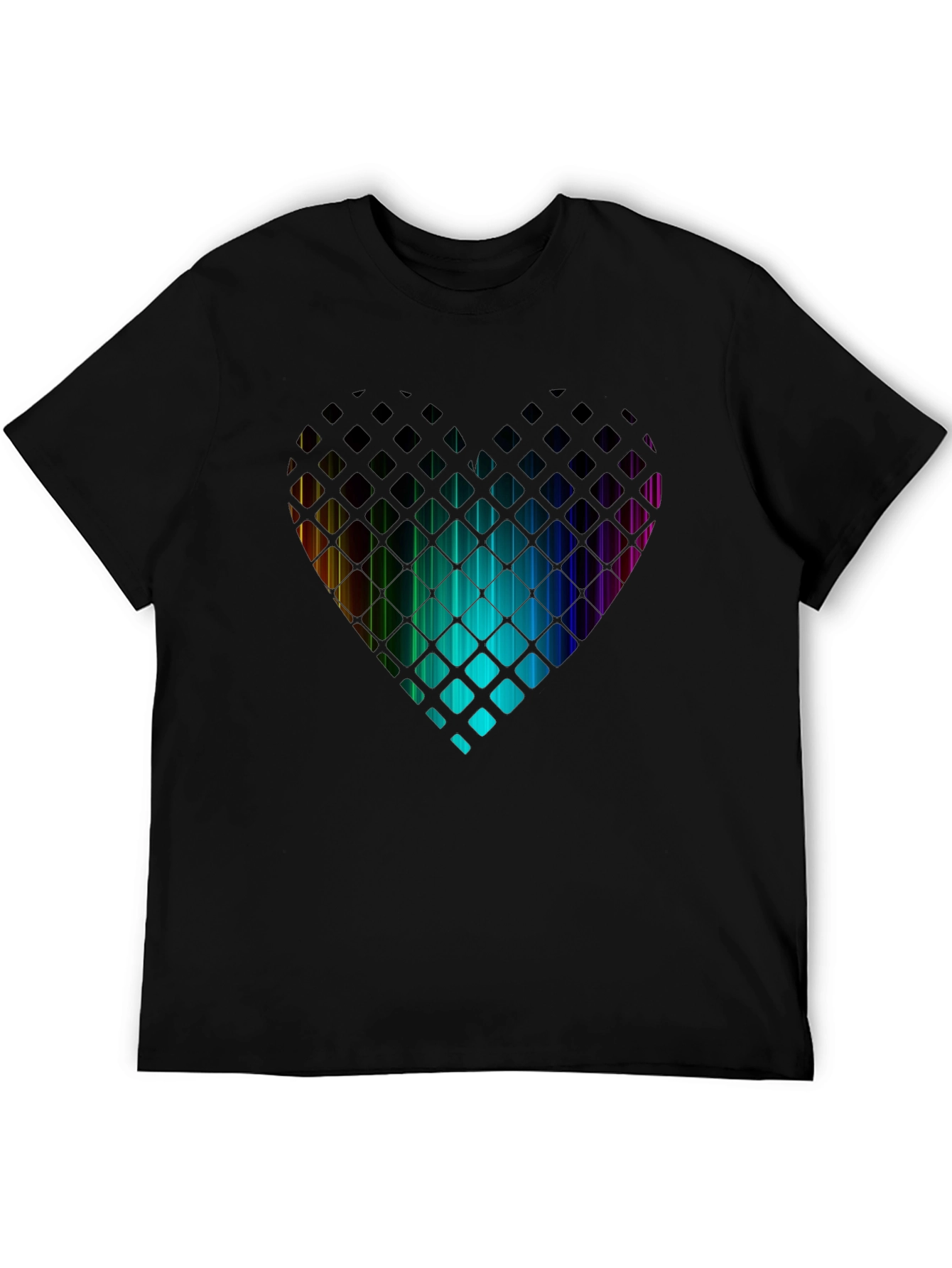 Black Rainbow Heart T-Shirt - Geometric Pixel Design view 5