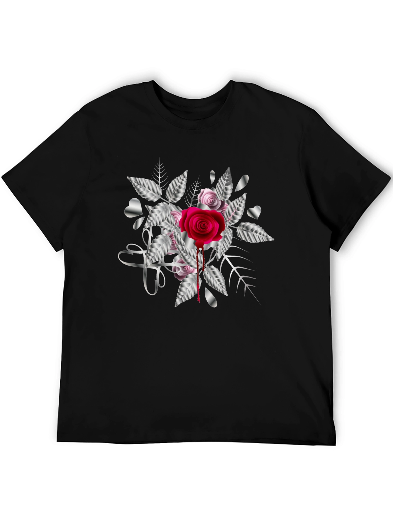 Black Rose & Silver Heart Graphic T-Shirt view 5