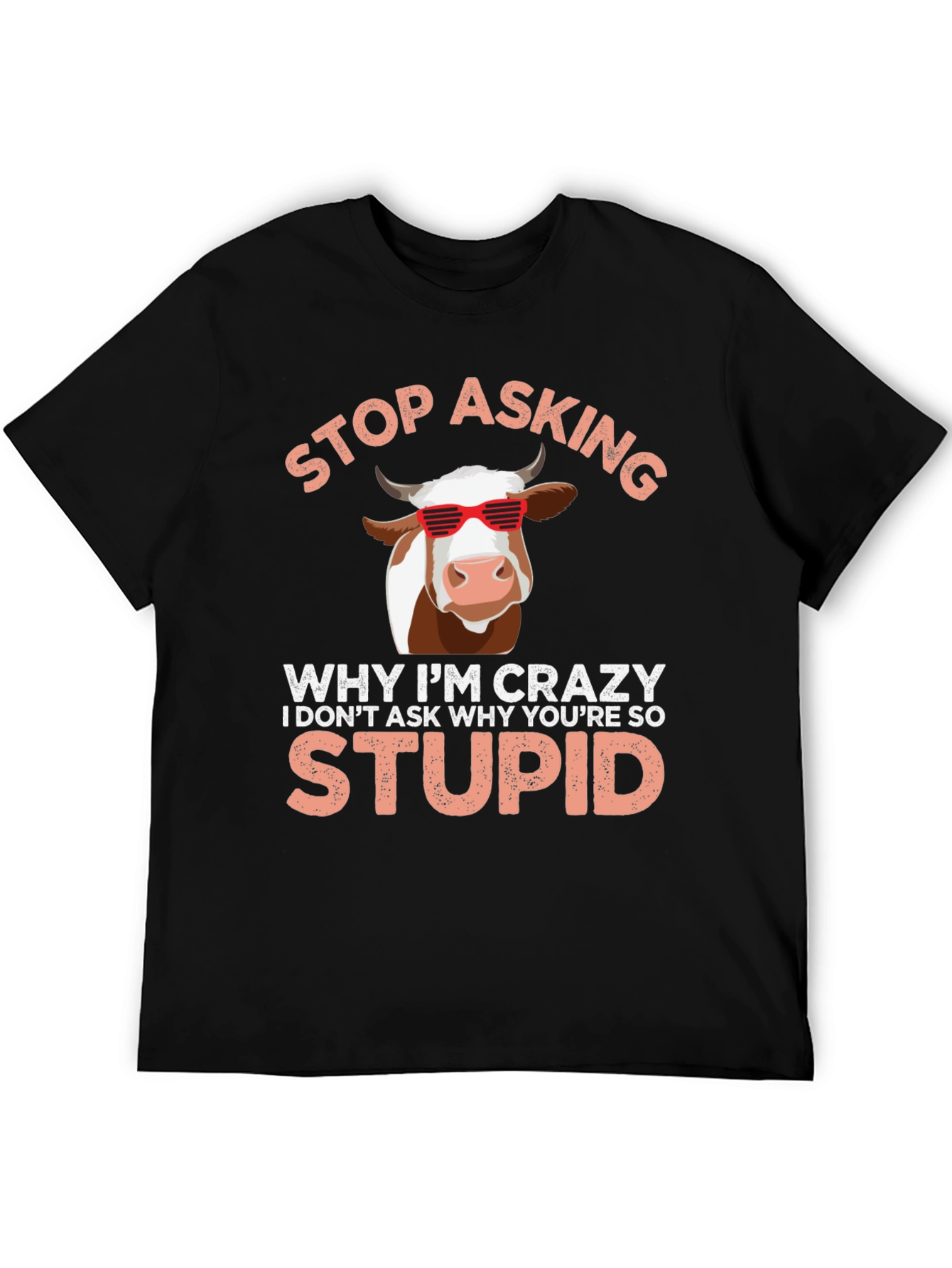 Black Crazy Cow T-Shirt: Funny Graphic Tee for Animal Lovers view 5
