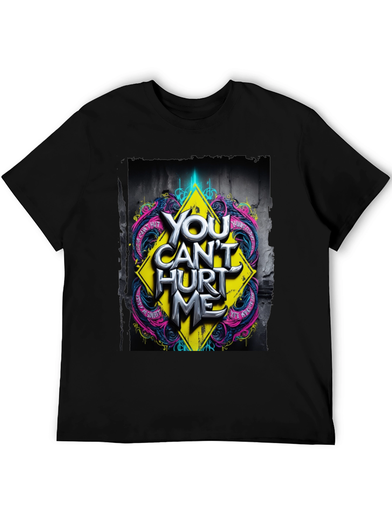 Black Edgy "You Can't Hurt Me" Graphic Black T-Shirt view 5
