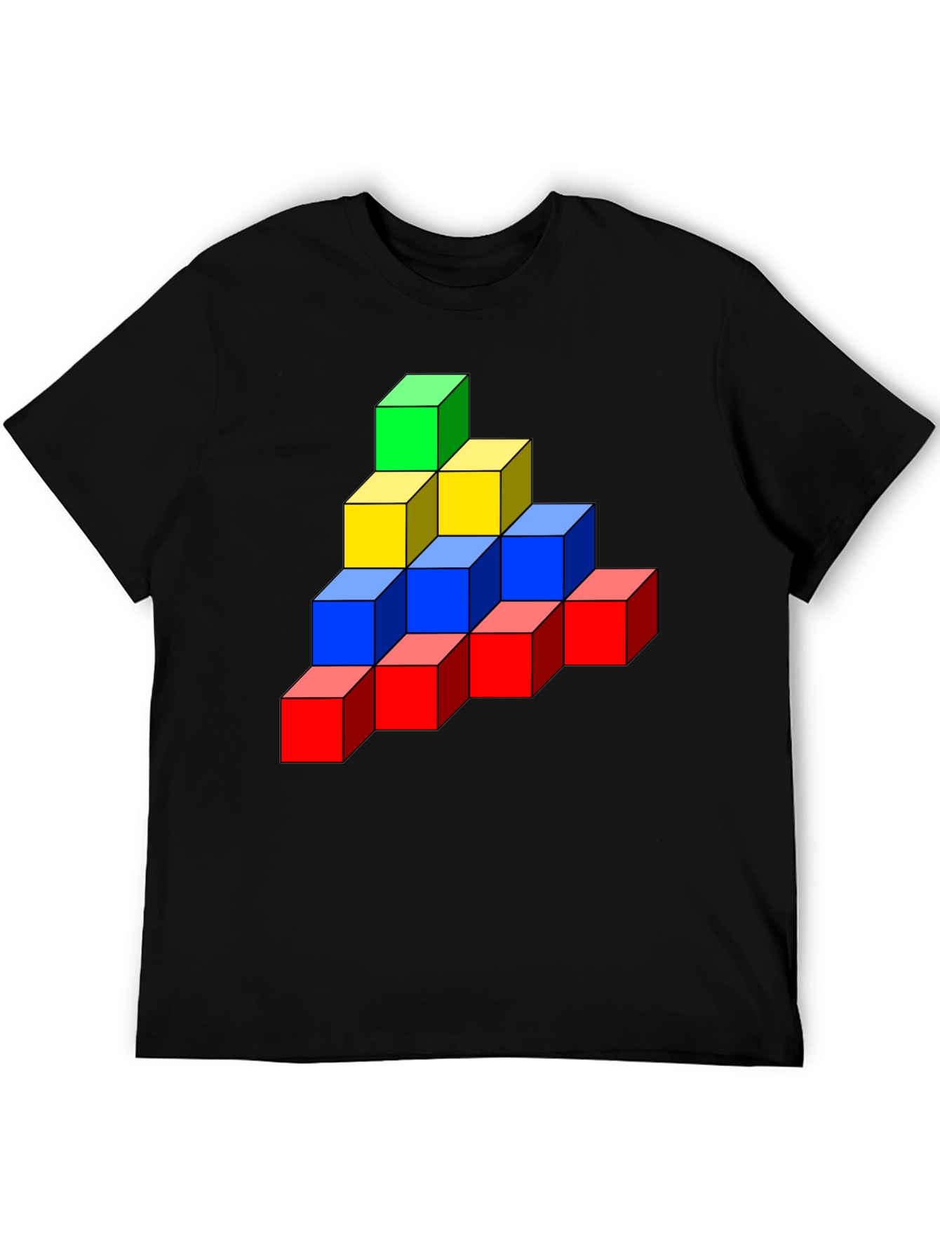 Black Colorful Cube Stack Graphic Tee - Unique Design view 5