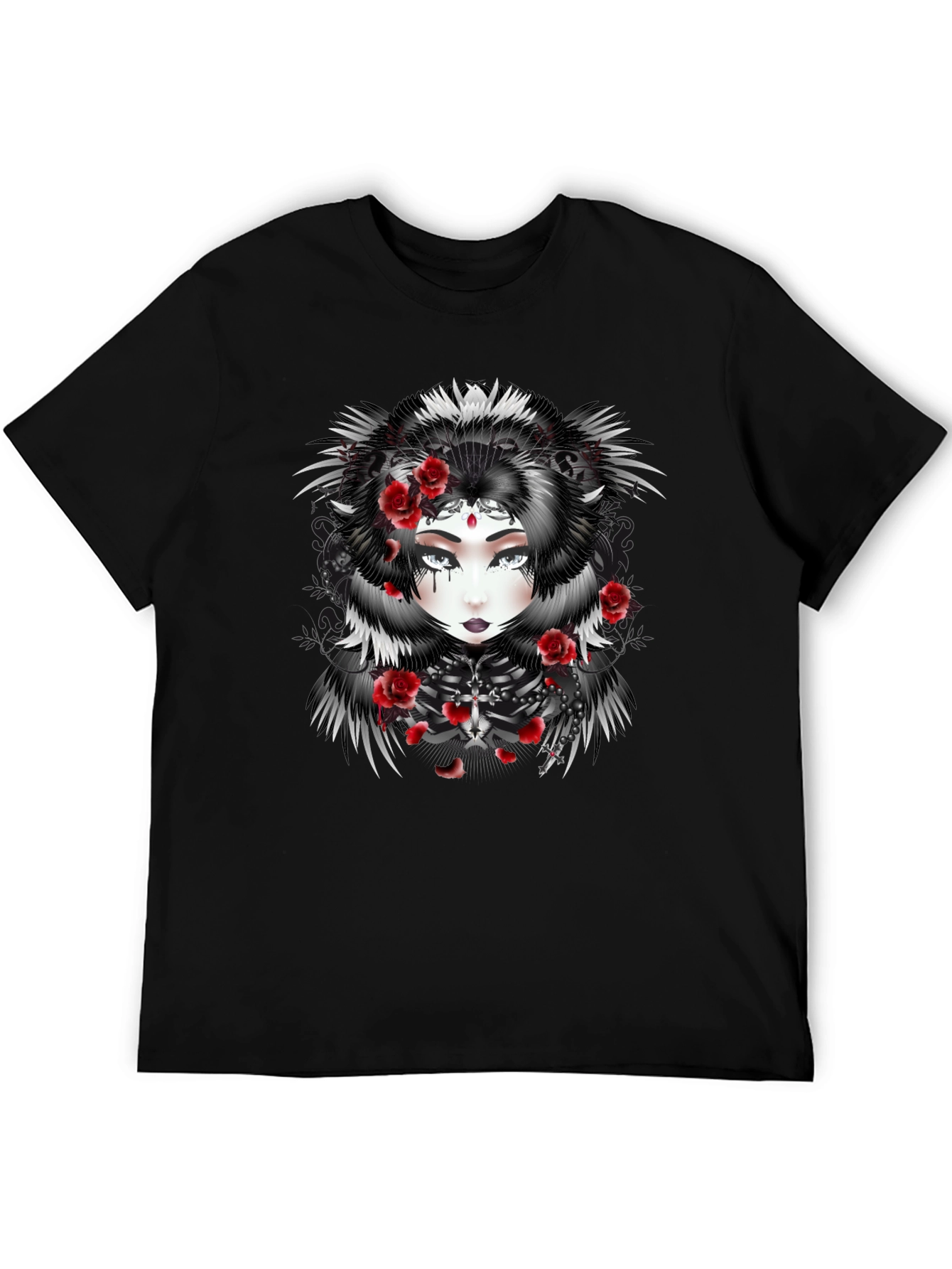 Black Gothic Rose Queen Graphic Black T-Shirt view 5