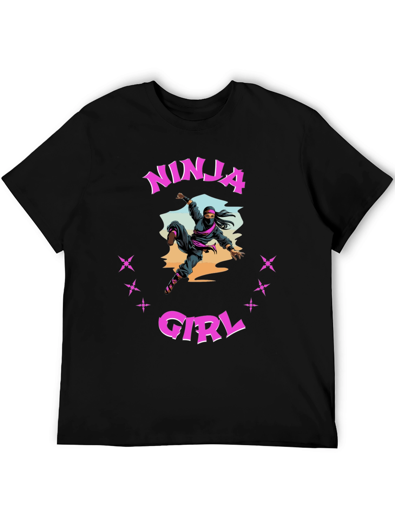 Black Ninja Girl Graphic Tee - Black Cotton T-Shirt view 5
