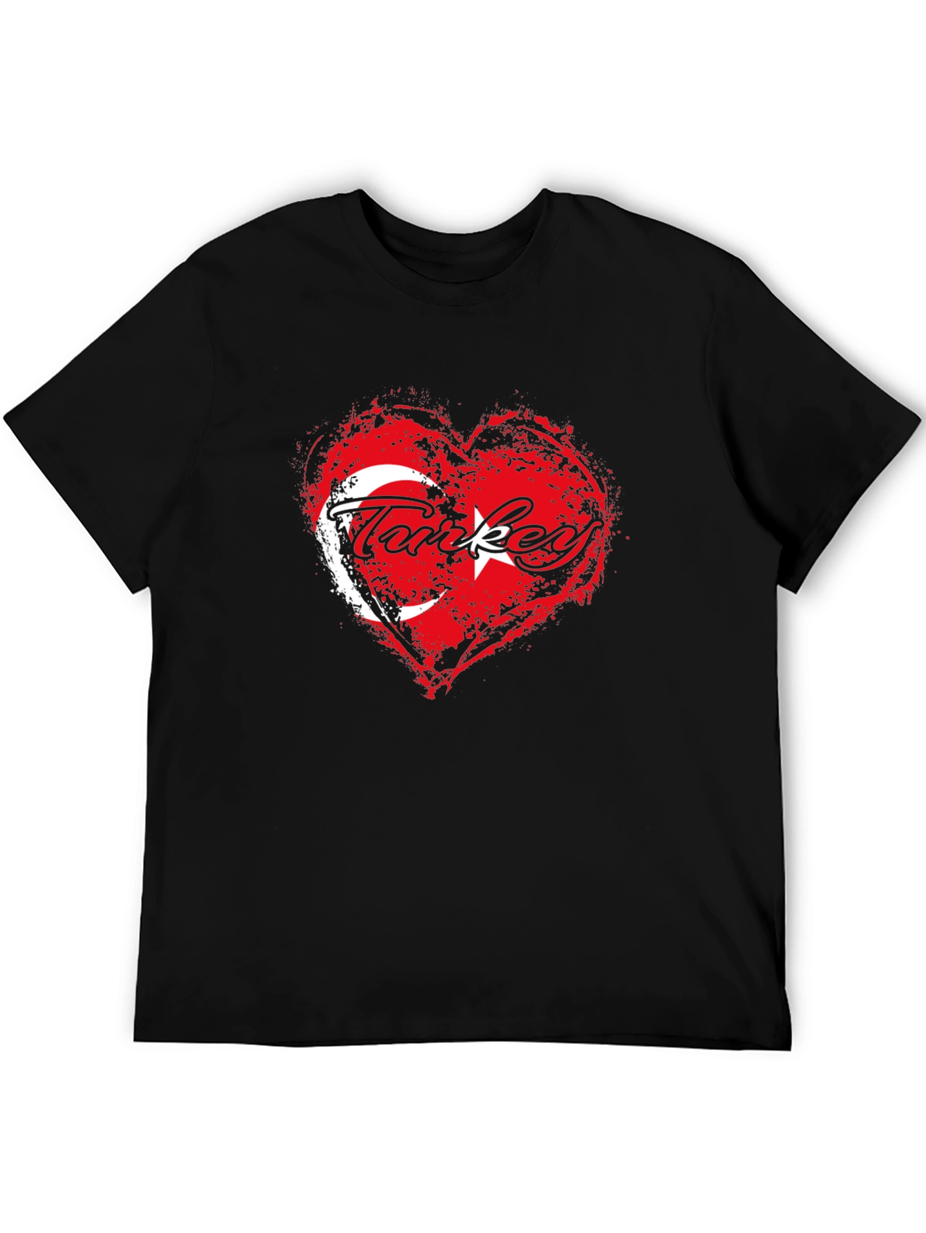 Black Turkey Flag Heart T-Shirt - Black Crew Neck Tee view 5