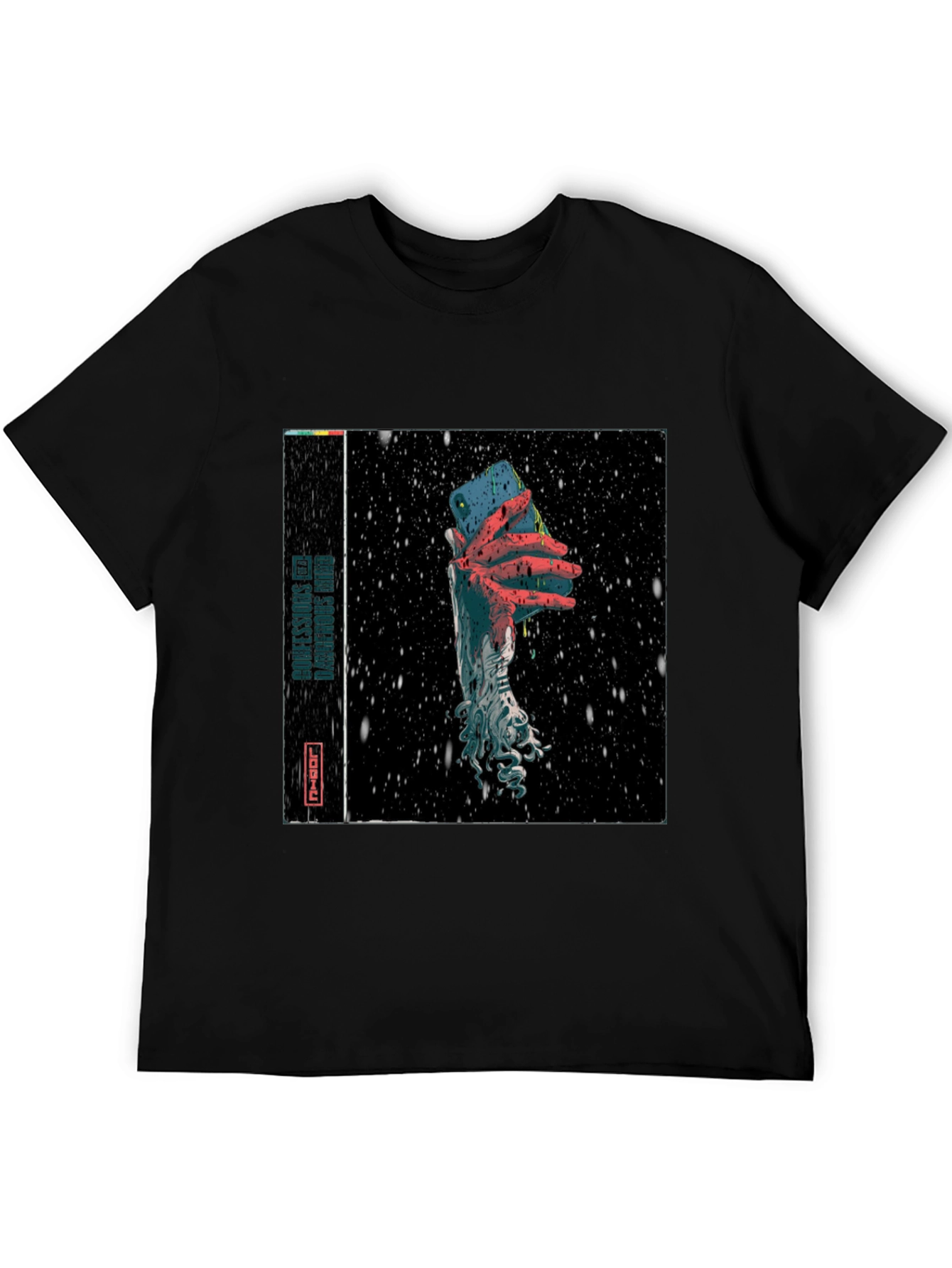 Black Surreal Phone Graphic T-Shirt view 5