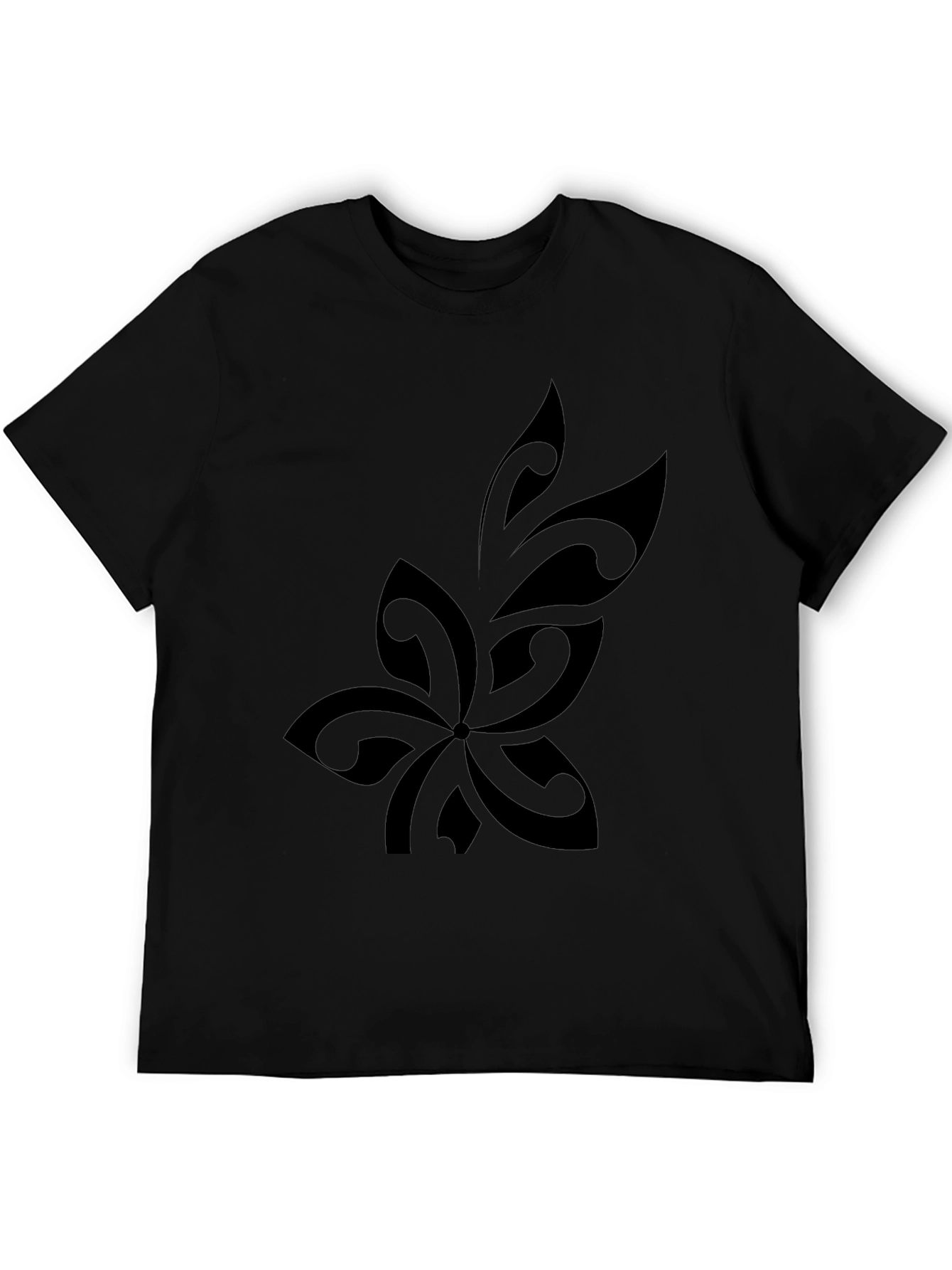 Black Stylish Black T-Shirt with Tribal Flower Design view 5