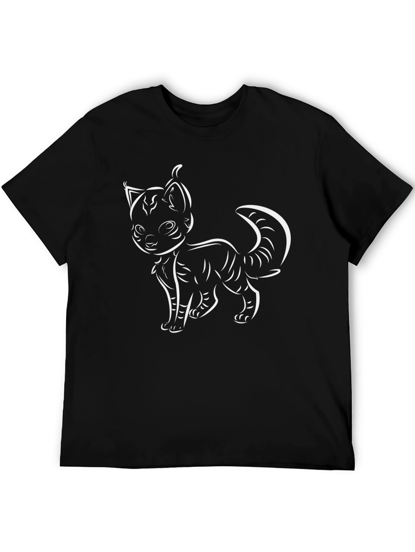 Black Cute Cartoon Cat Black T-Shirt view 5