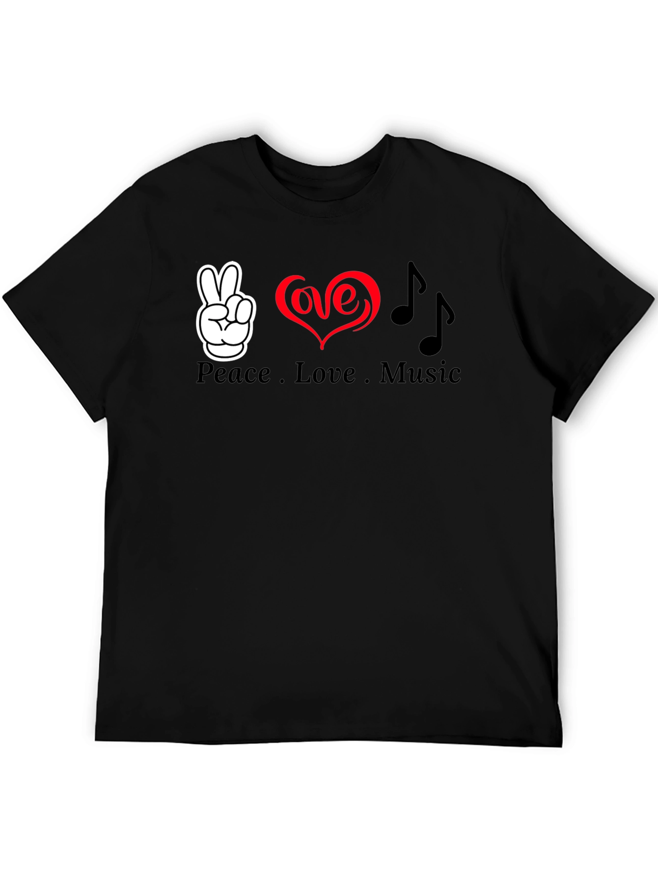 Black Peace Love Music Graphic T-Shirt - Soft Cotton Blend view 5