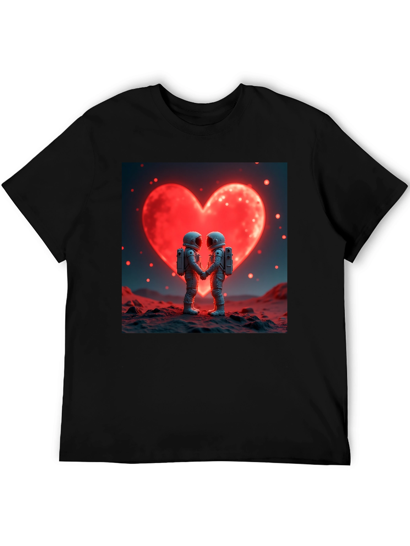 Black Astronaut Love T-Shirt, Space Romance Tee view 5