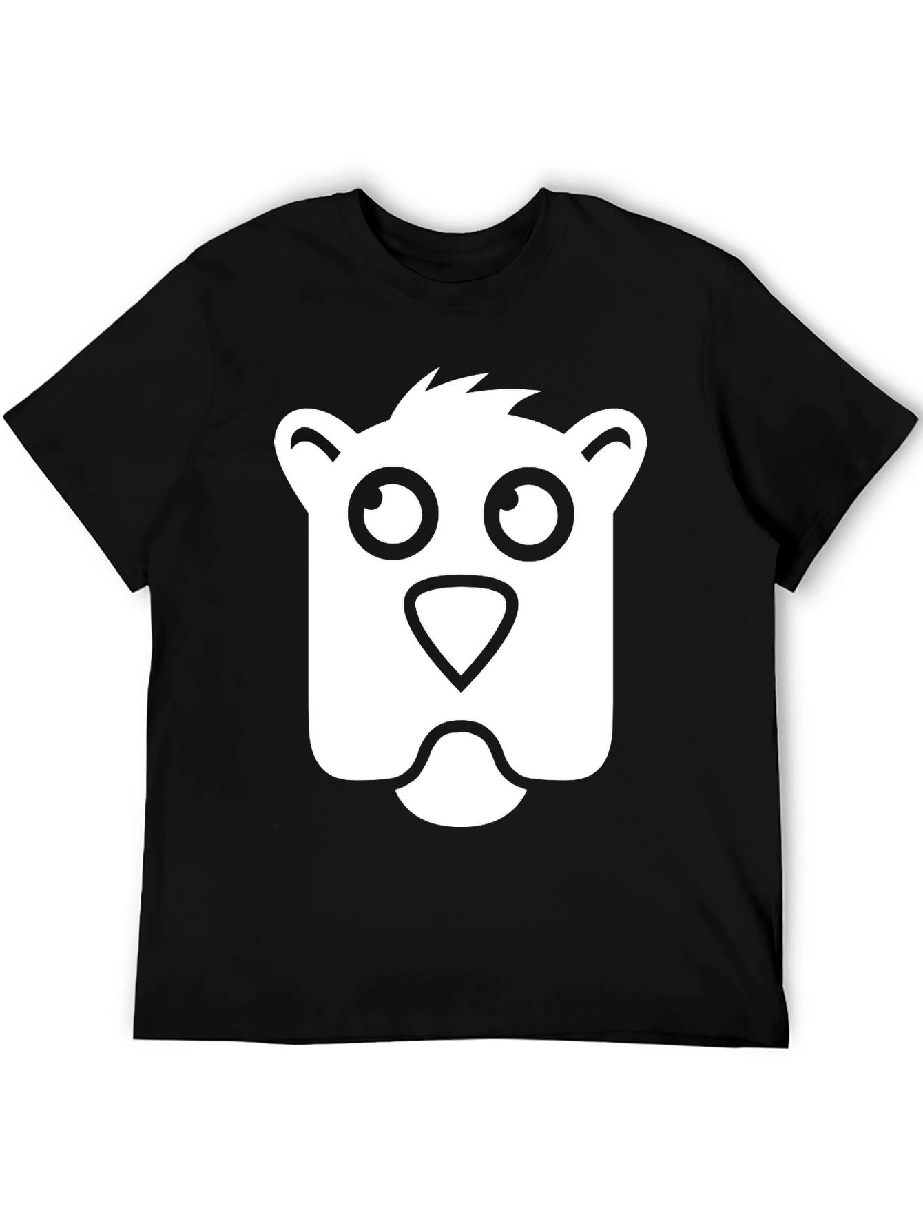 Black Cartoon Bear Face Black T-Shirt view 5