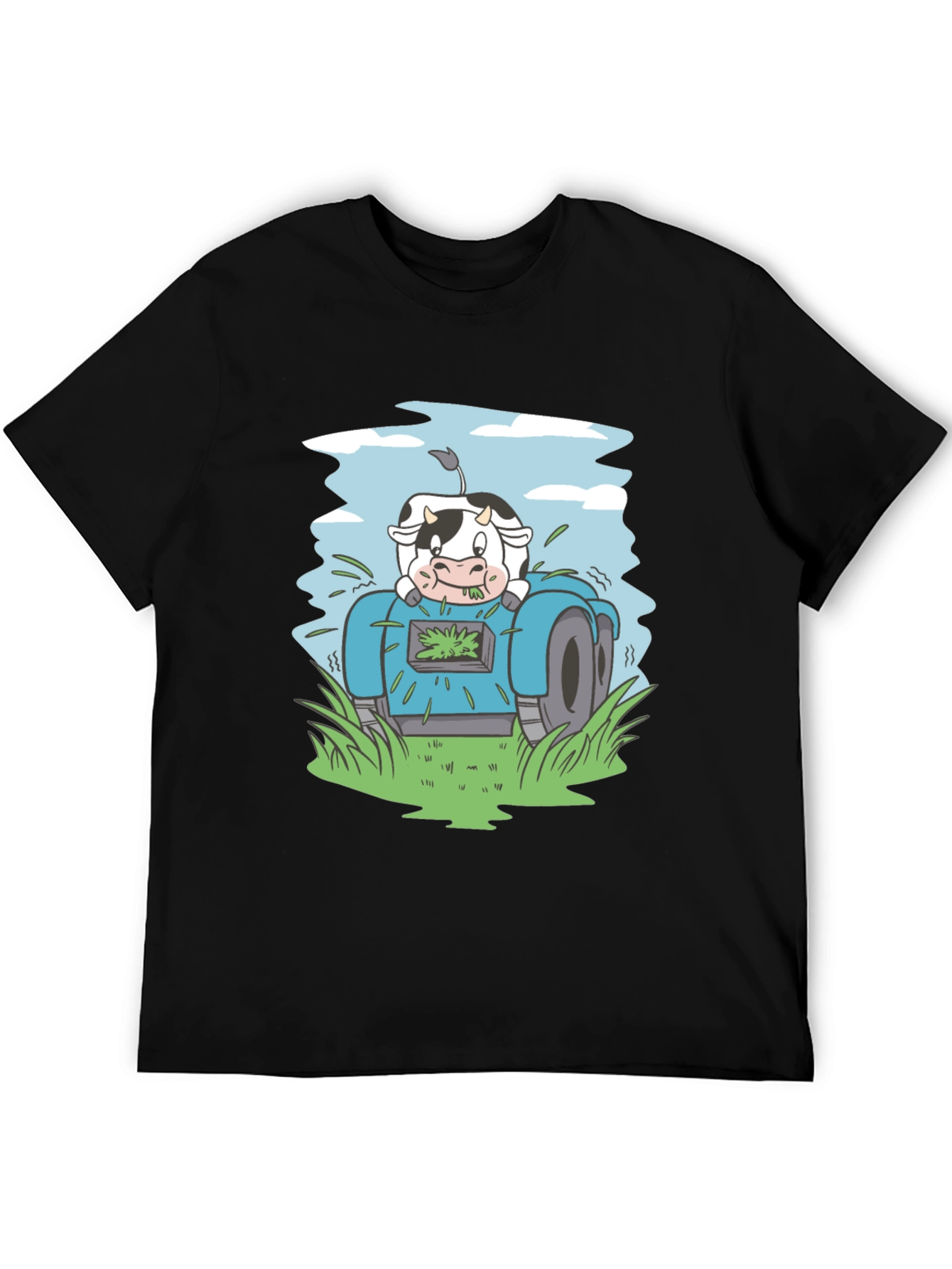 Black Cow Riding Lawnmower Graphic Tee view 5