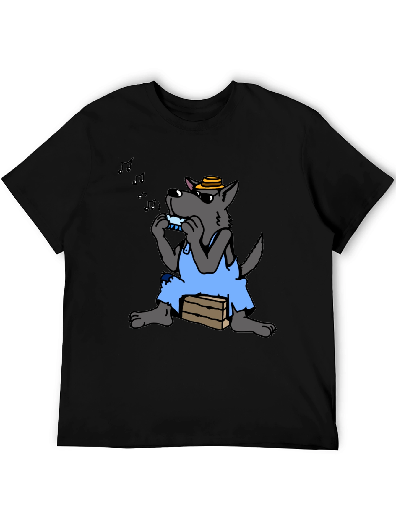 Black Harmonica Wolf Graphic Tee - Unique Design view 5