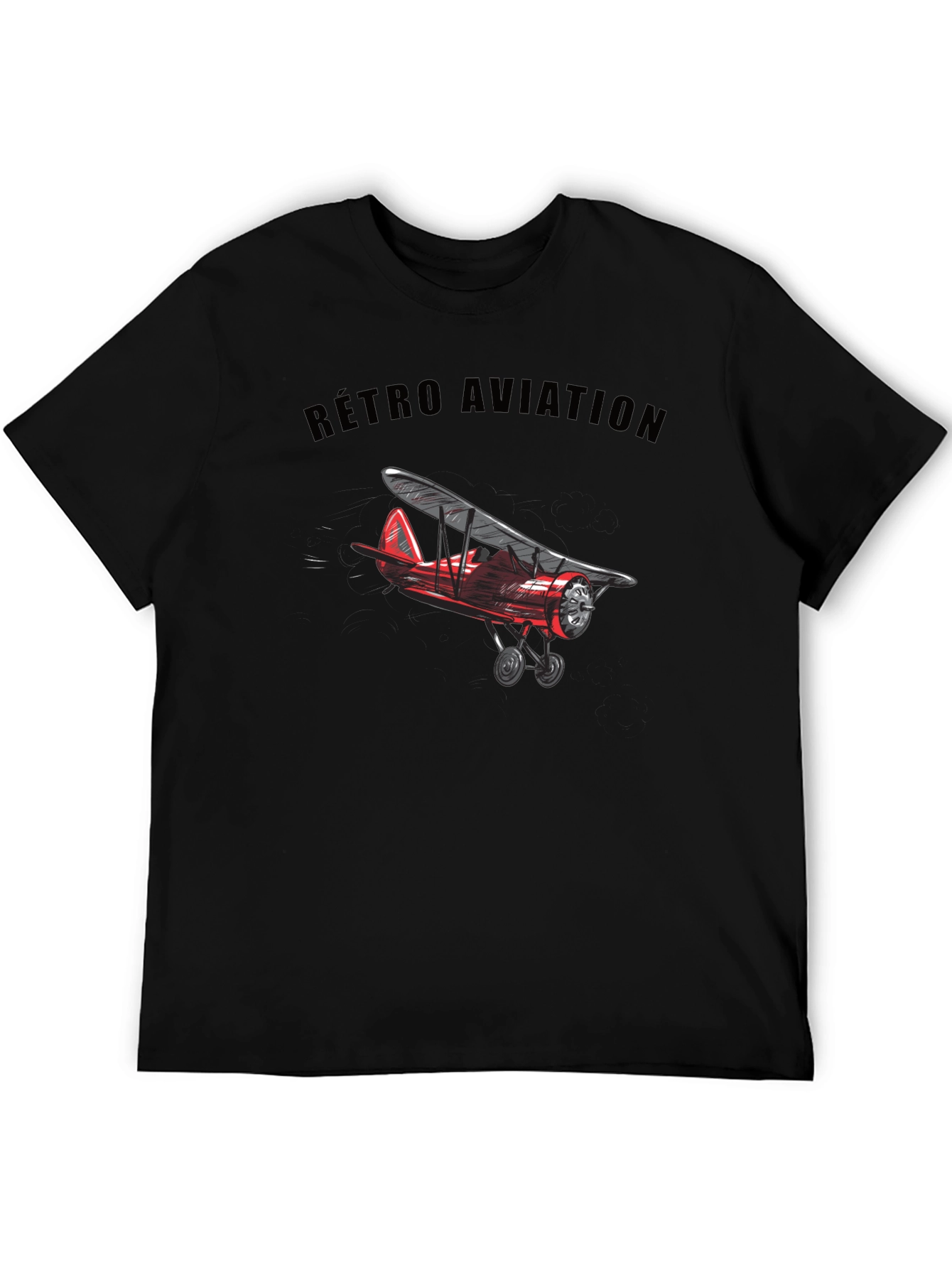 Black Retro Aviation Biplane Graphic T-Shirt view 5