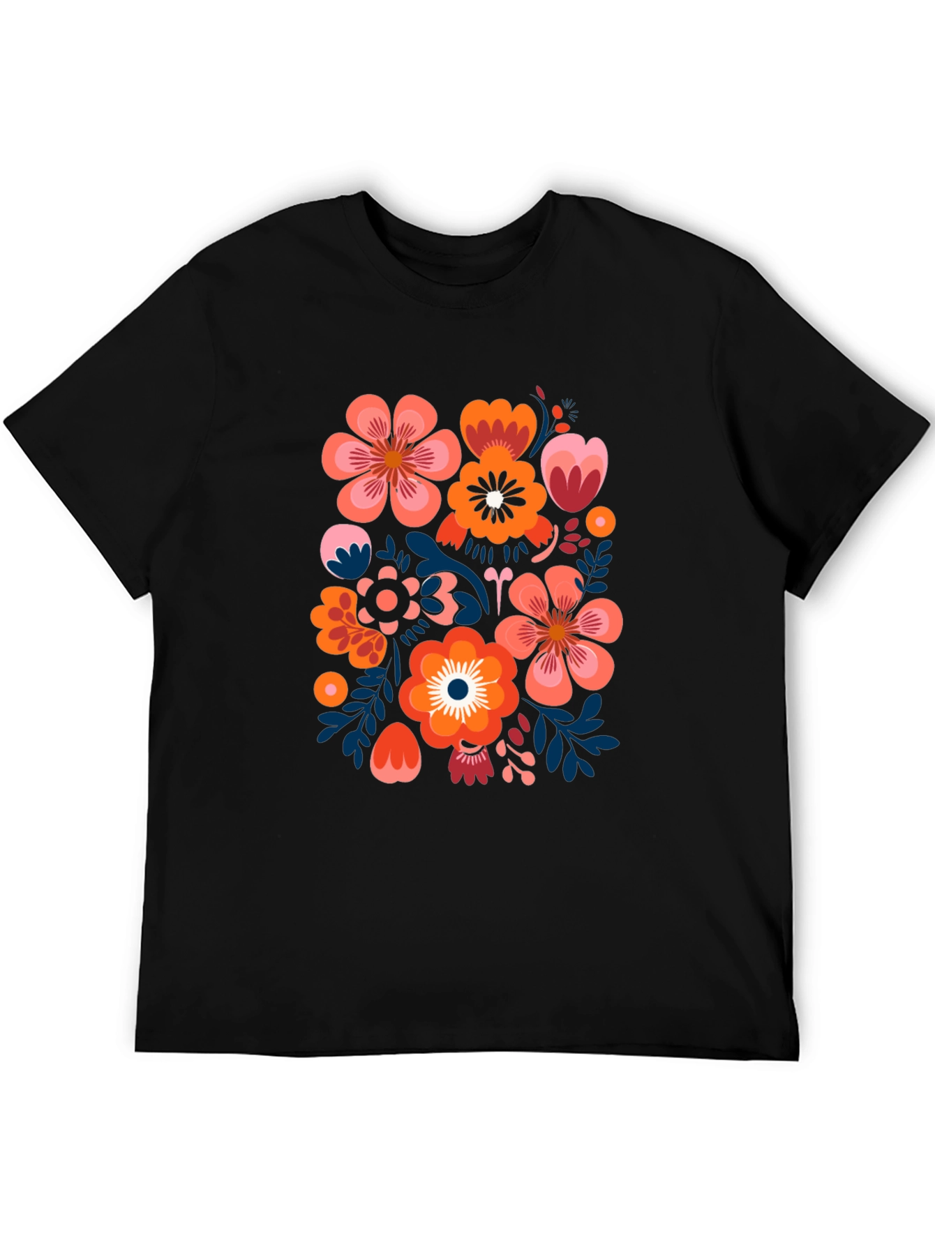 Black Floral Pattern Black T-Shirt view 5