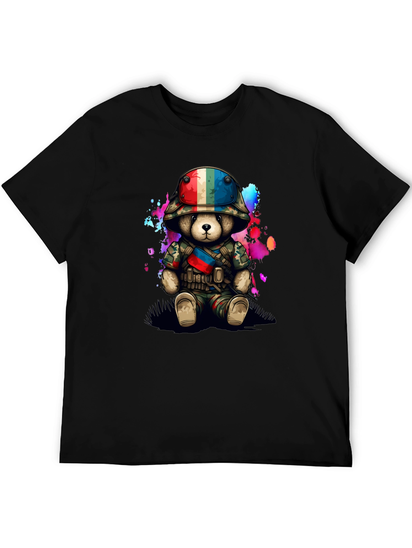 Black Military Teddy Bear Graphic T-Shirt view 5