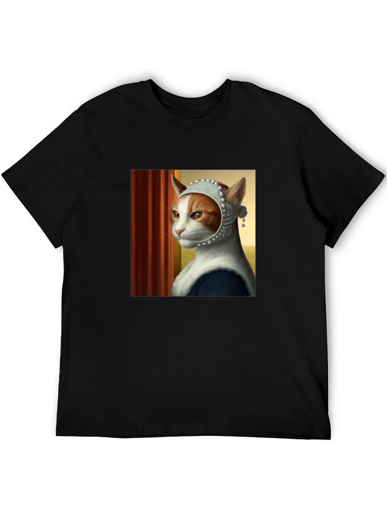 Black Cat with Pearl Earring T-Shirt view 5