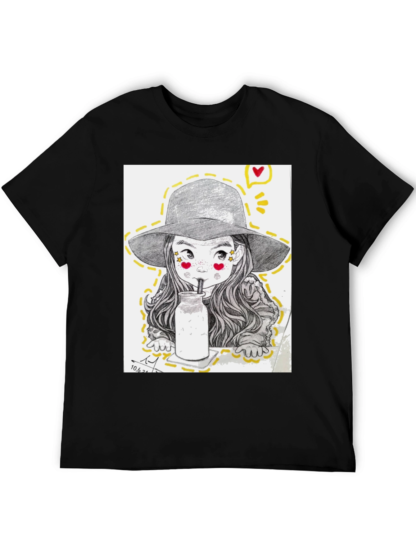 Black Charming Sketch Style Graphic Tee view 5