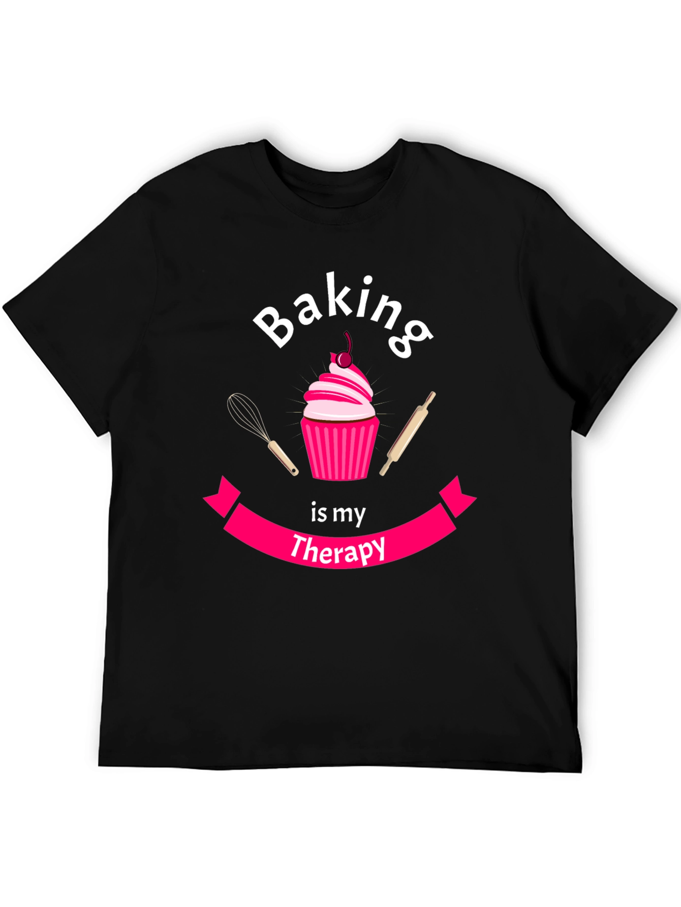 Black Baking is My Therapy T-Shirt - Cupcake Design view 5
