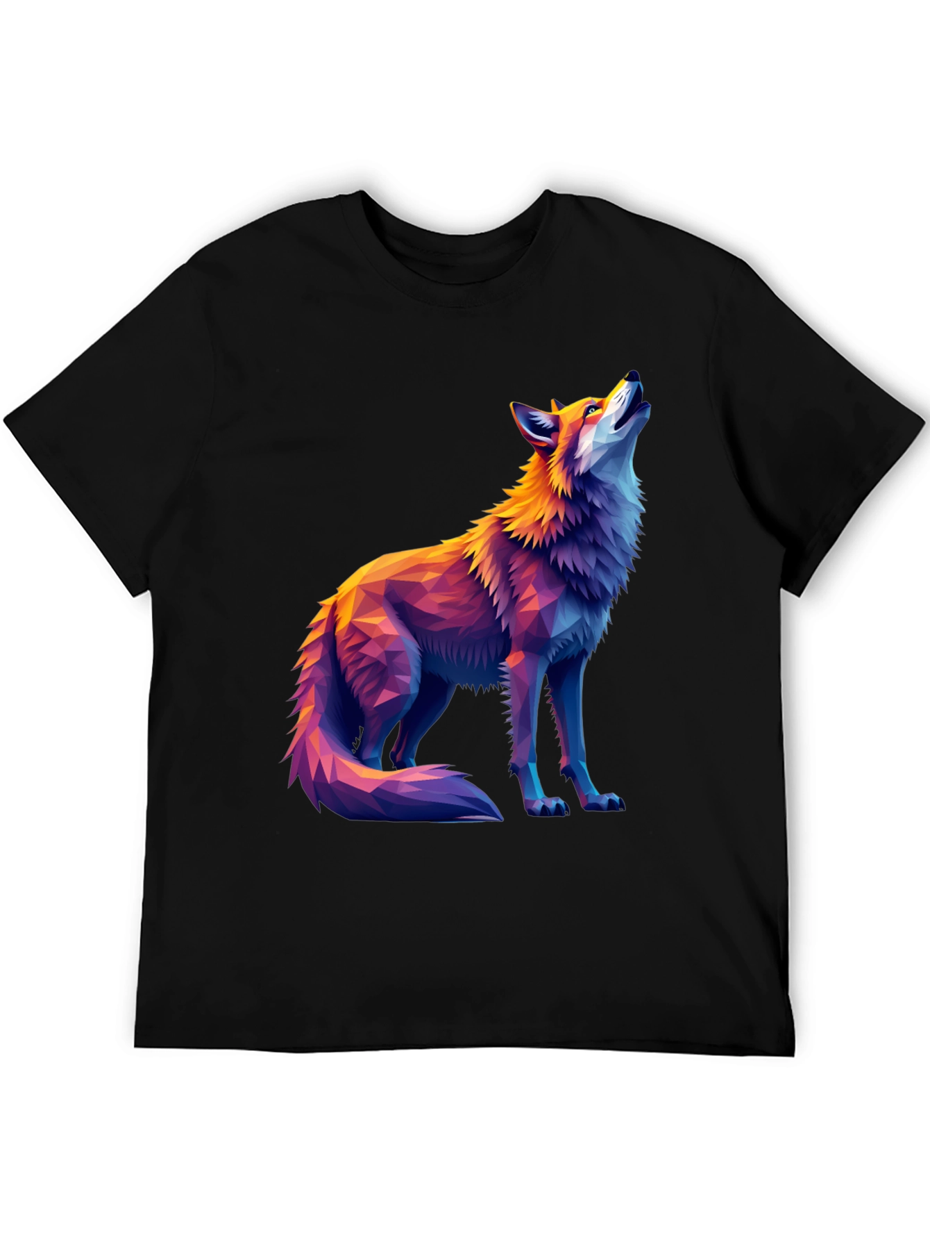 Black Geometric Wolf Graphic Tee - Artistic Black T-Shirt view 5