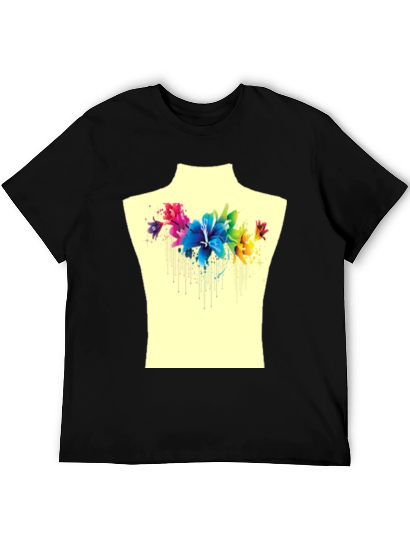 Black Floral Watercolor Graphic Tee - Stylish Men's T-Shirt view 5